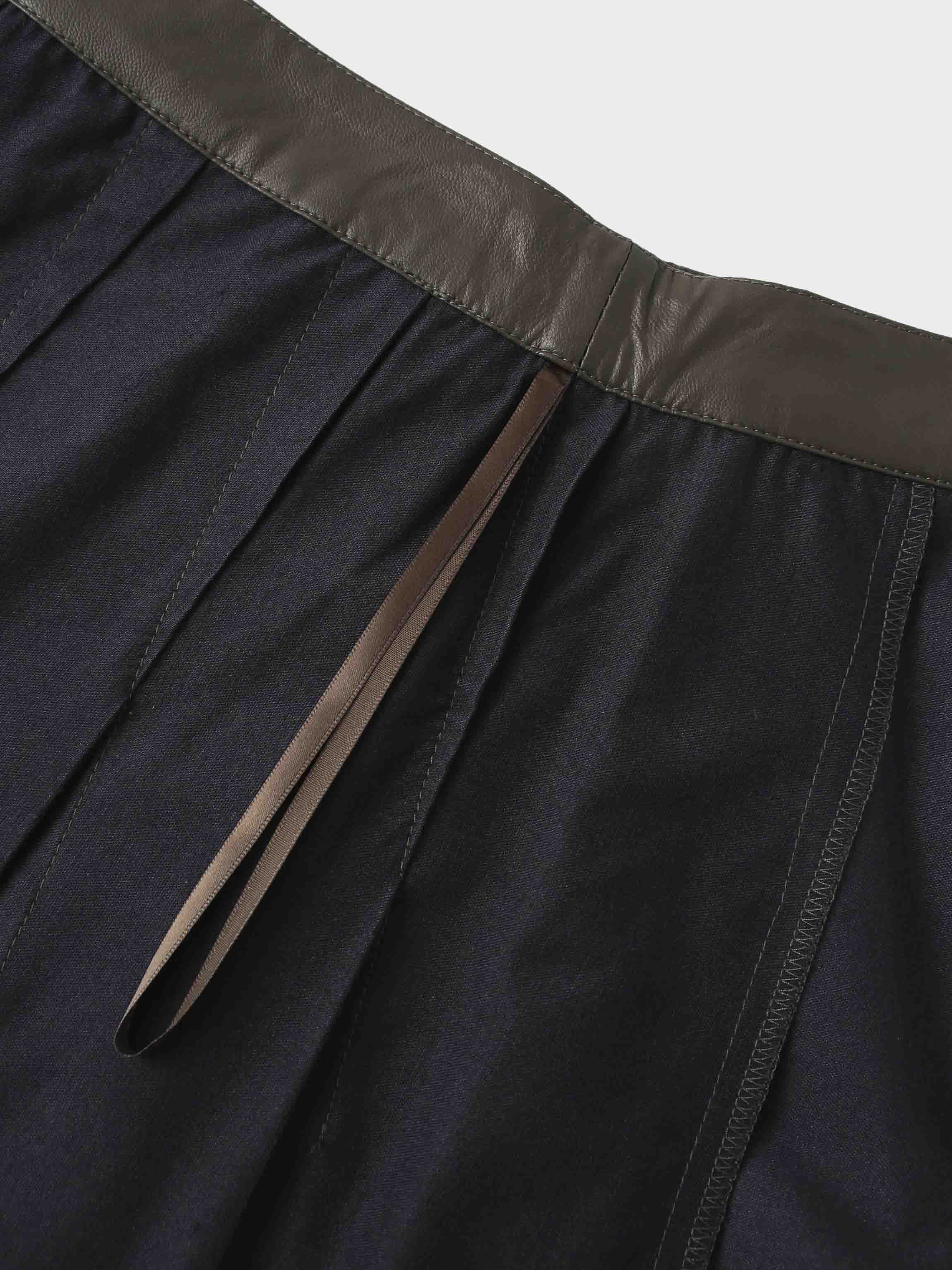 Faux Leather Stitch Down Pleated Skirt-Olive Green-4