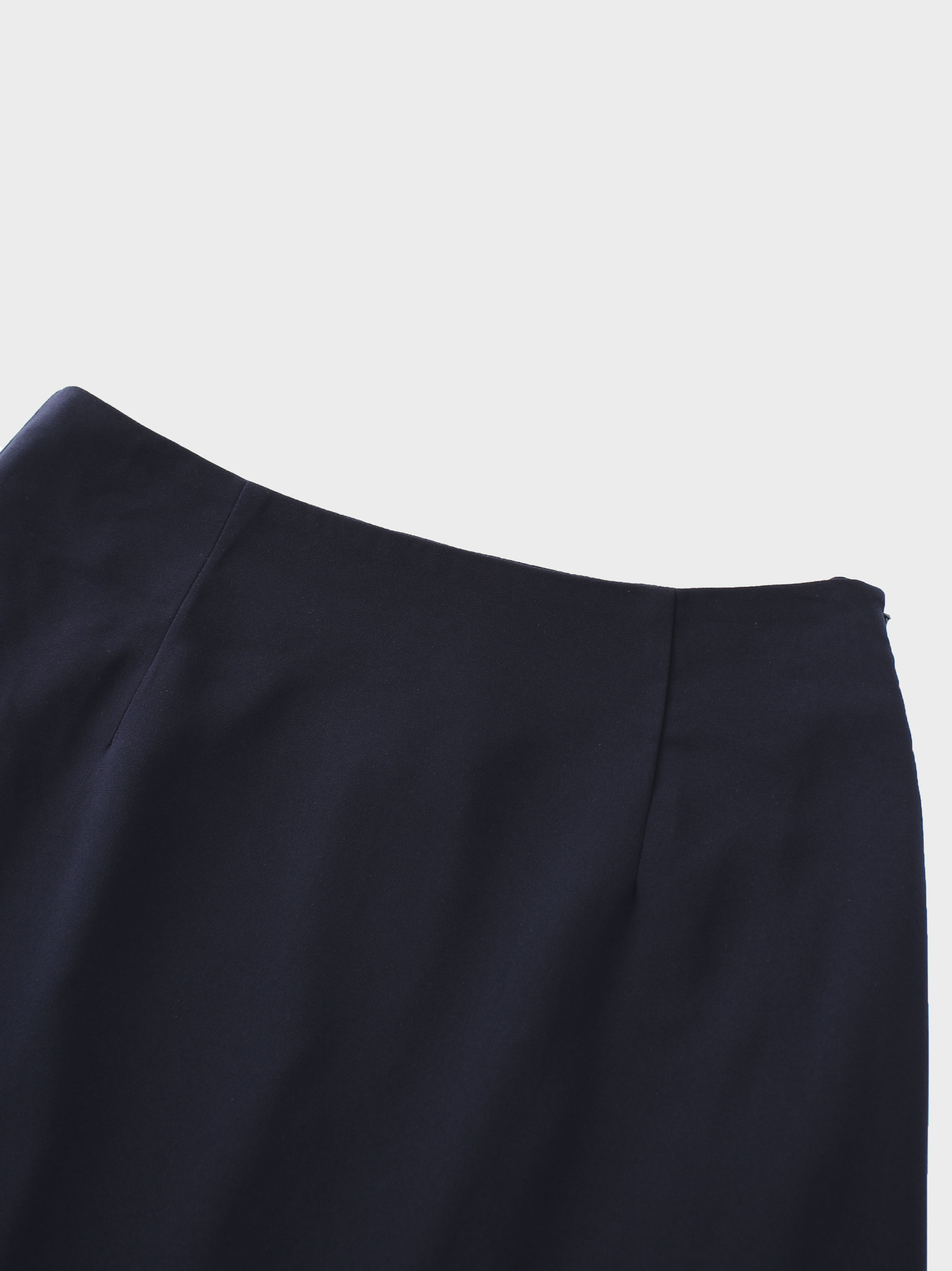 Faux Satin Bottom Flare Skirt-Navy-2