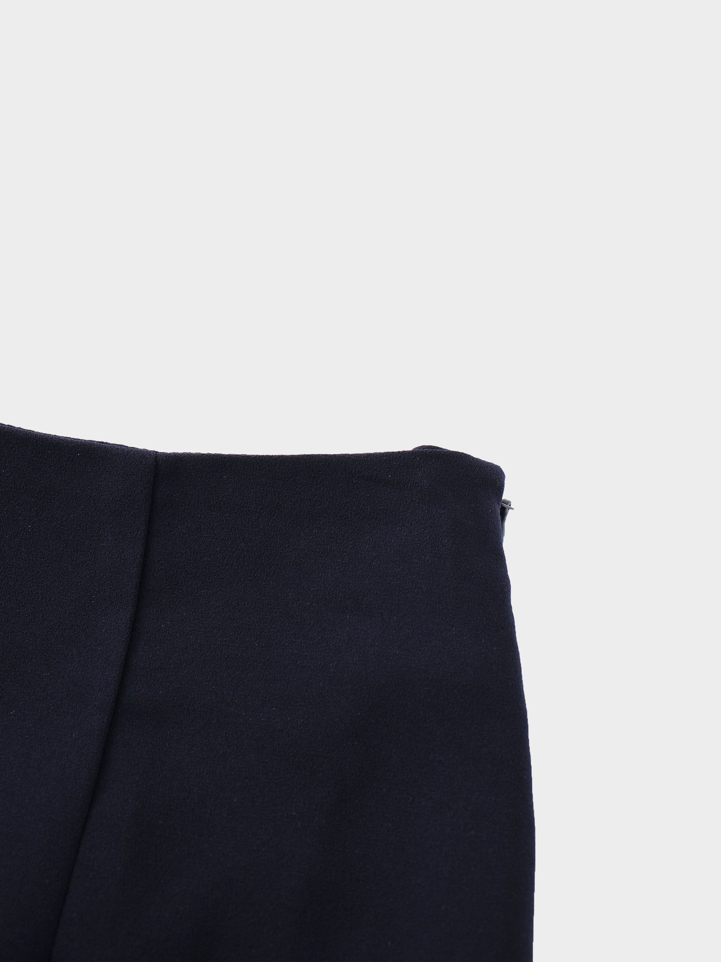 Faux Satin Bottom Flare Skirt-Navy-3