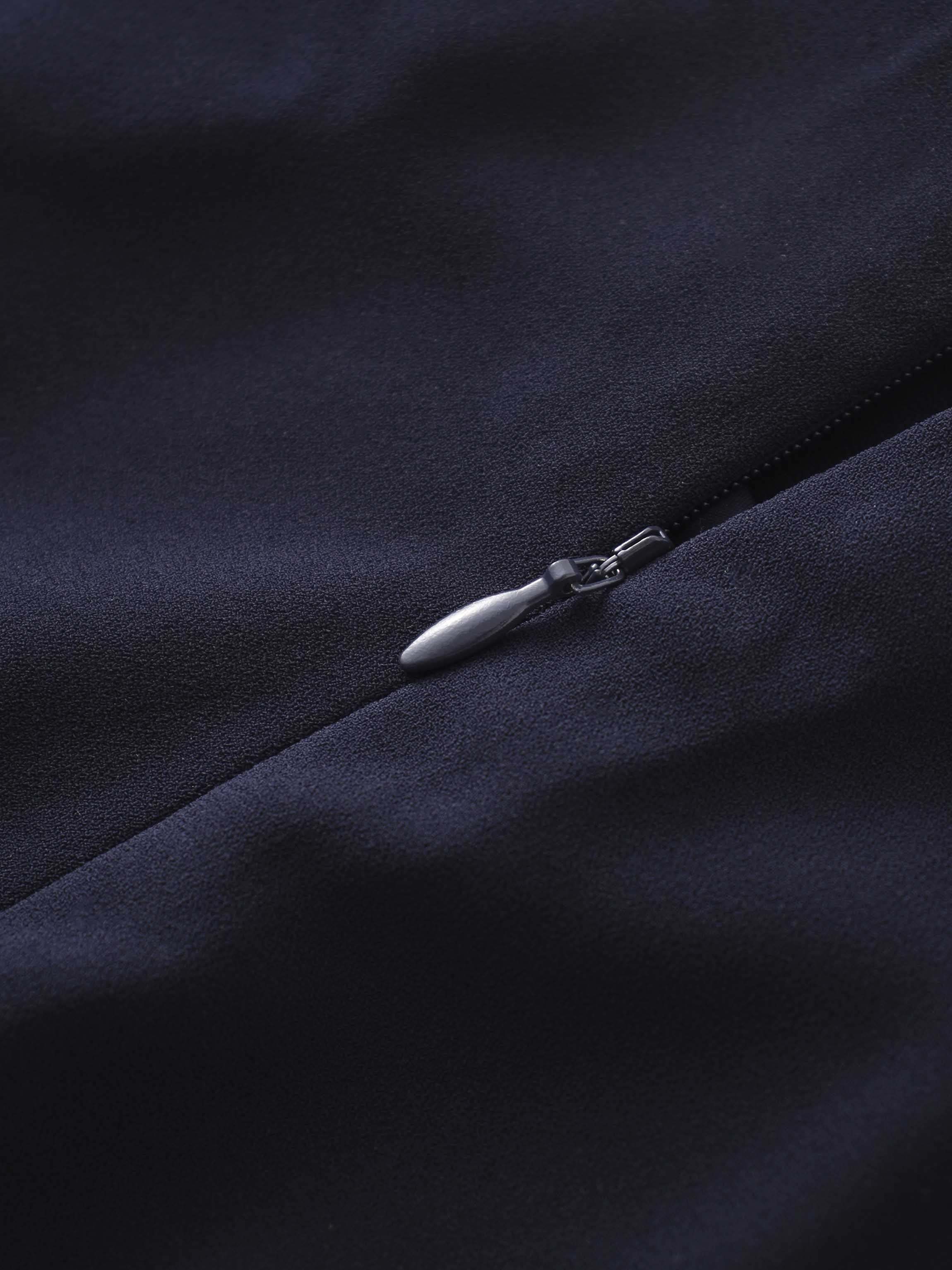 Faux Satin Bottom Flare Skirt-Navy-4