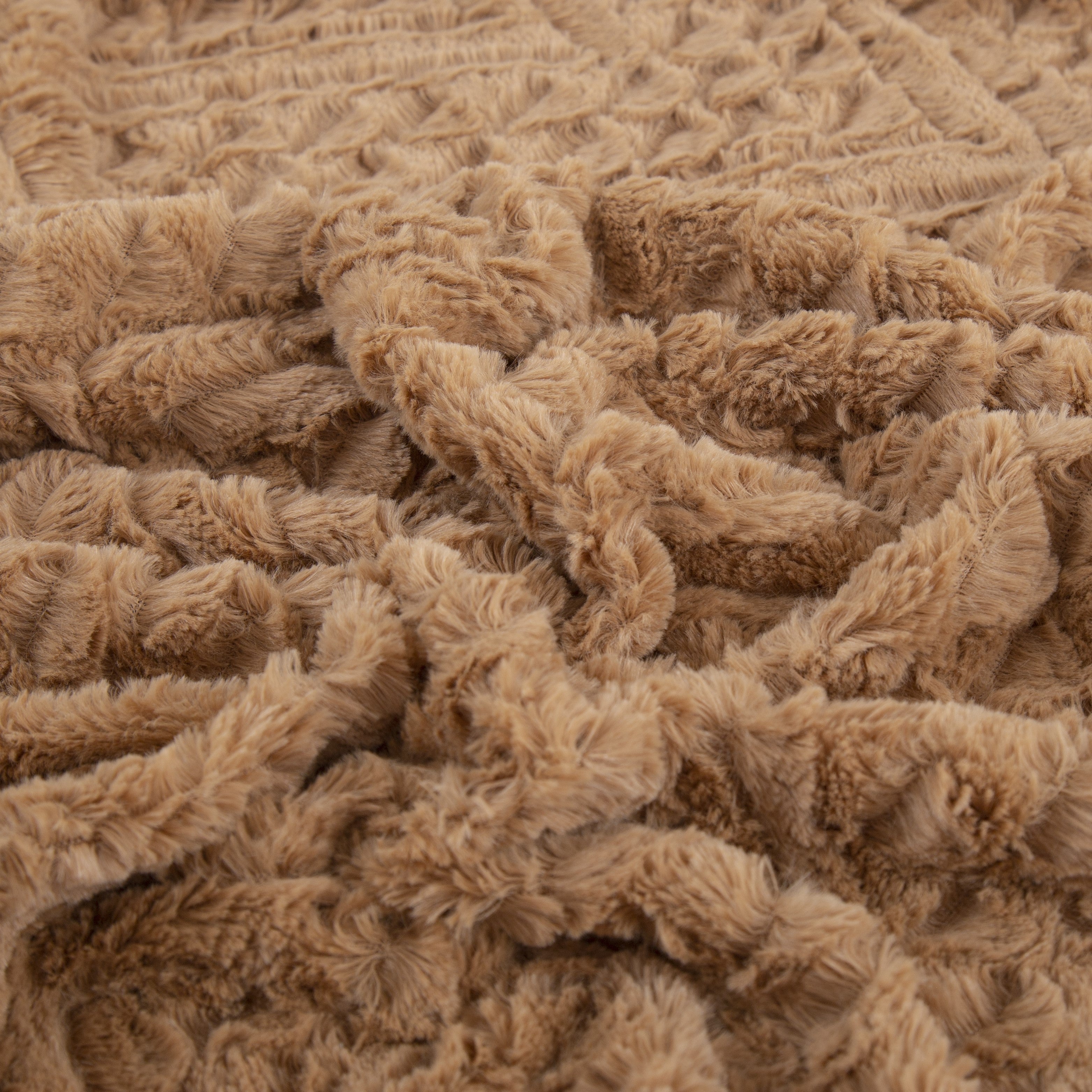 Tache Caramel Brown Faux Fur Throw Blanket Chevron Geometric Embossed (#10)-4