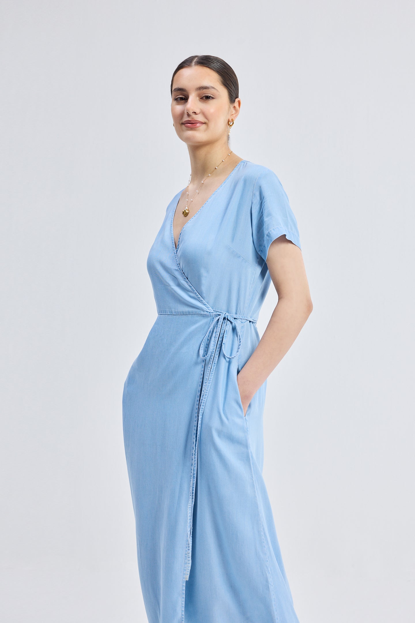 Maxi Wrap Dress in Light Blue-3