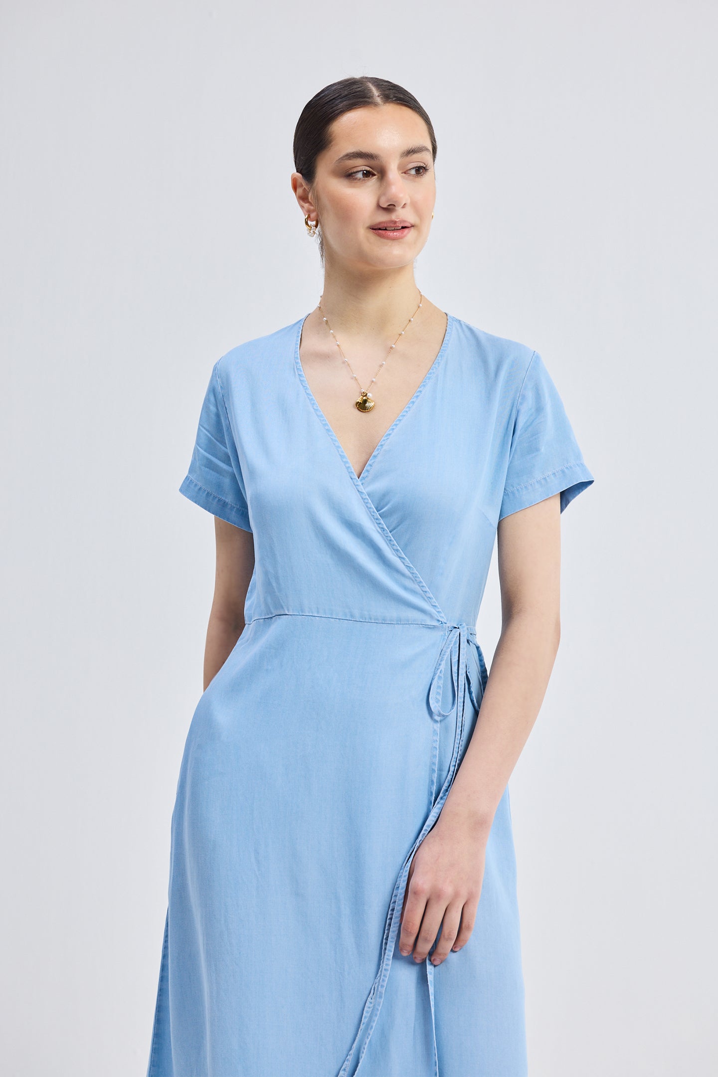 Maxi Wrap Dress in Light Blue-2
