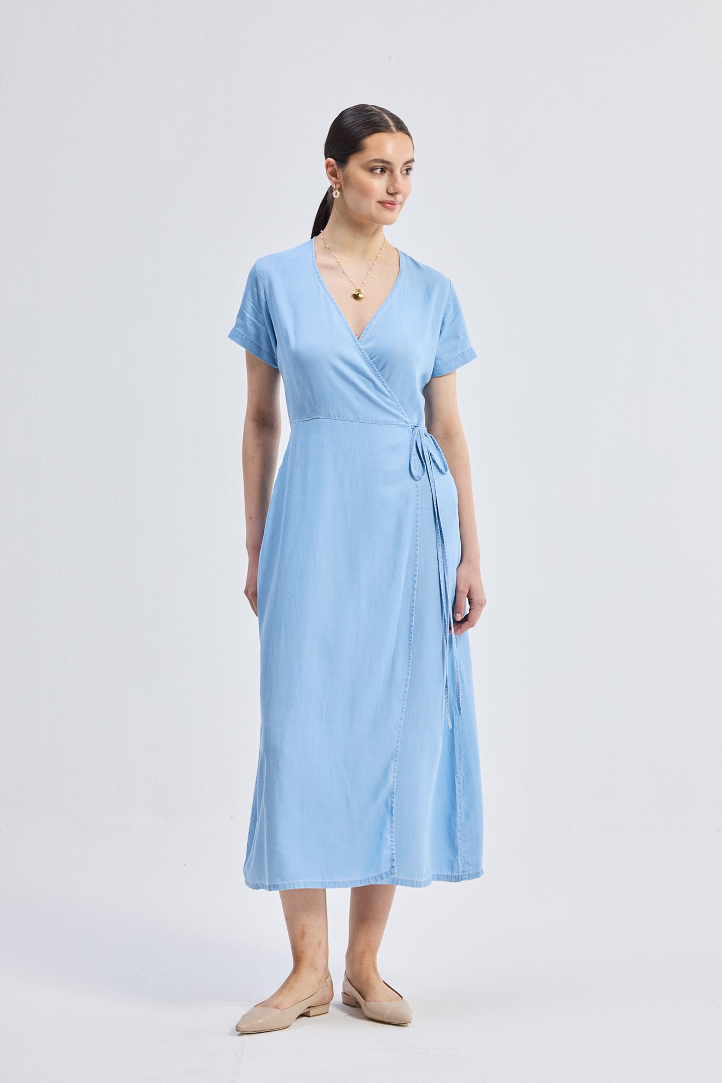 Maxi Wrap Dress in Light Blue-4