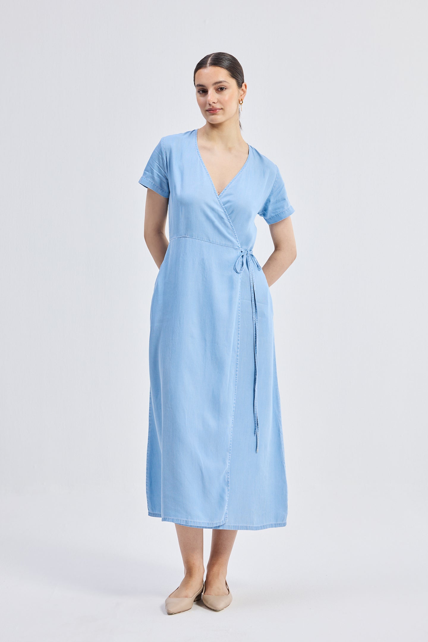 Maxi Wrap Dress in Light Blue-0
