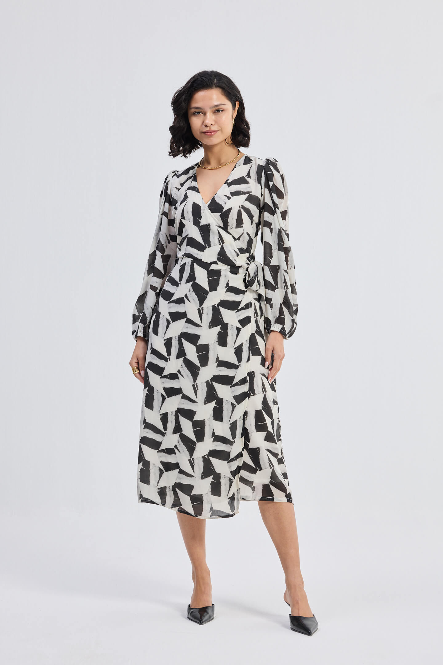 Midi Wrap Dress in Abstract Mosaic-0