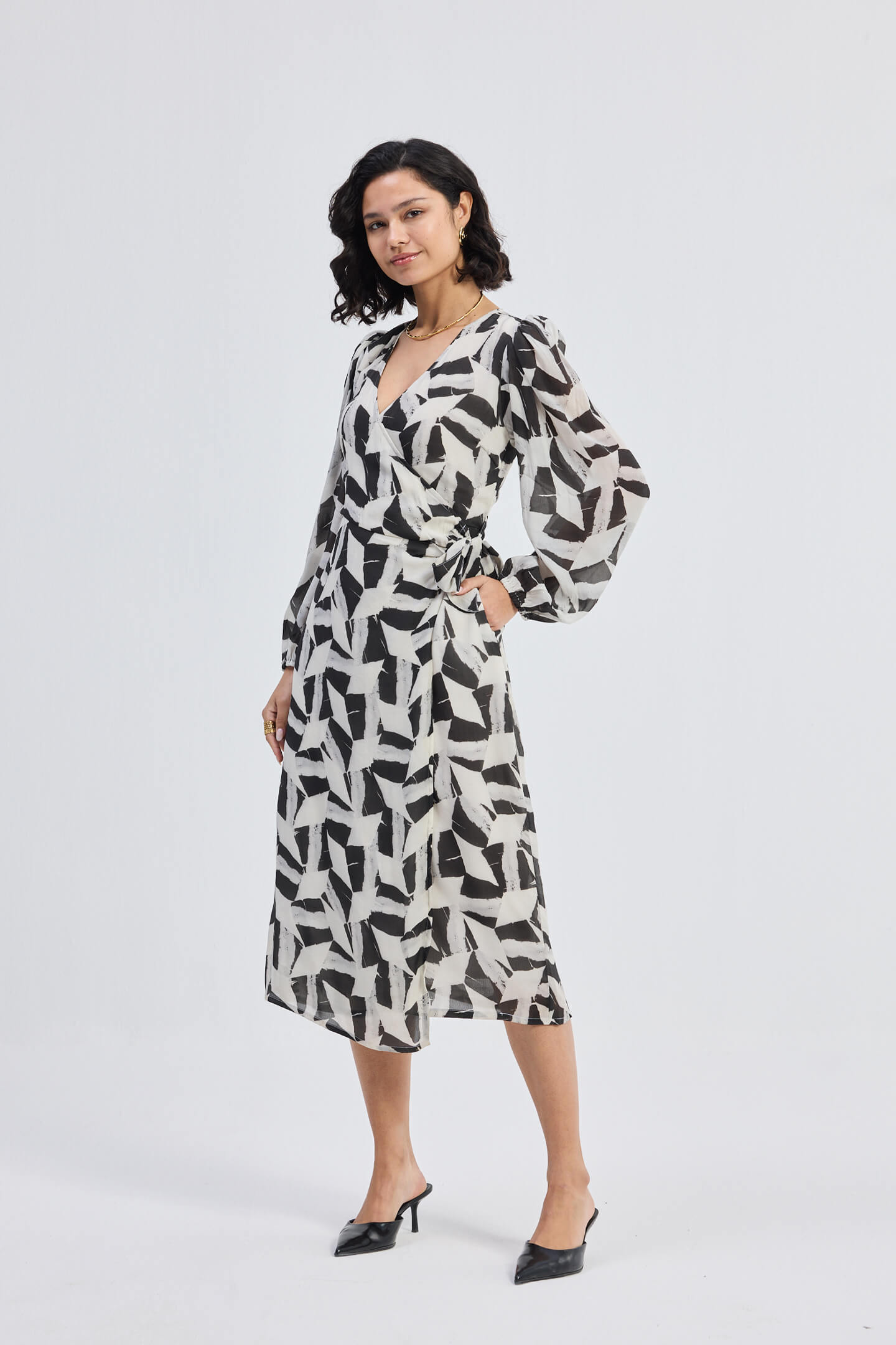Midi Wrap Dress in Abstract Mosaic-2