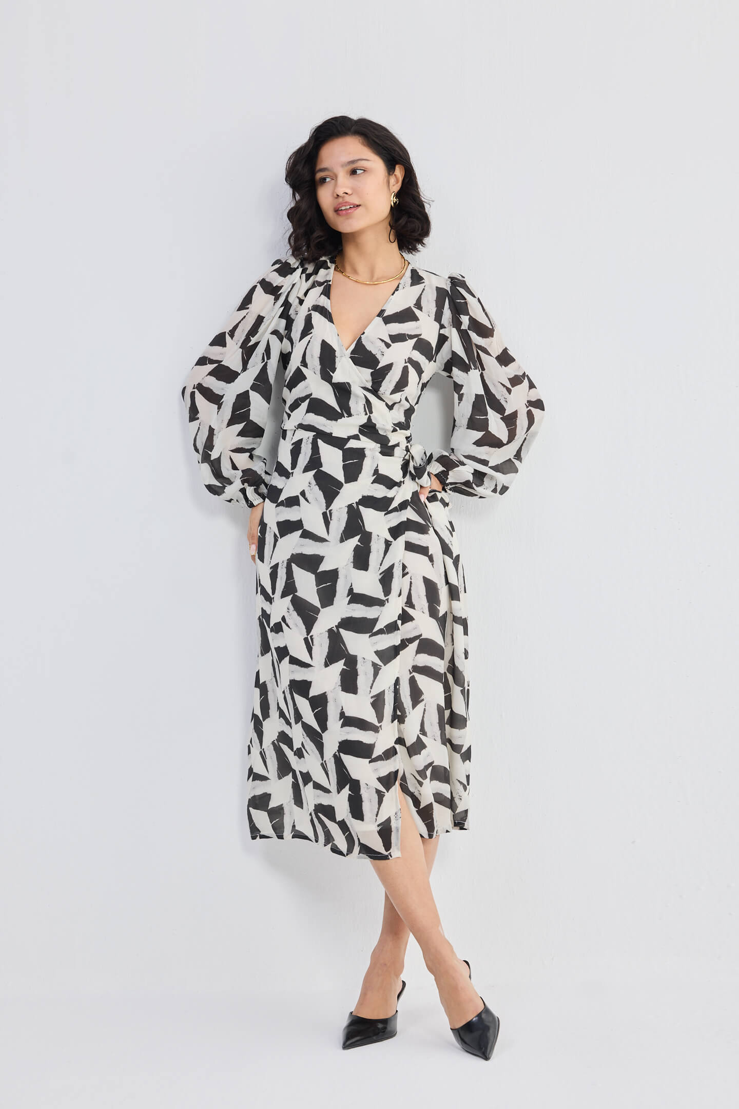 Midi Wrap Dress in Abstract Mosaic-4