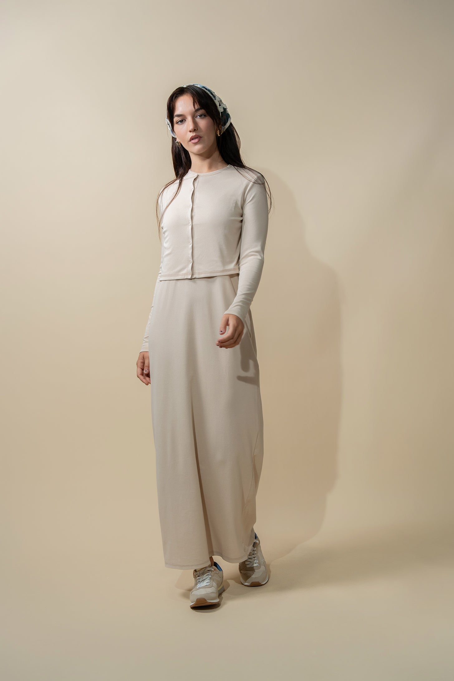 Basic T-Shirt Cropped Cardigan-Tan-0