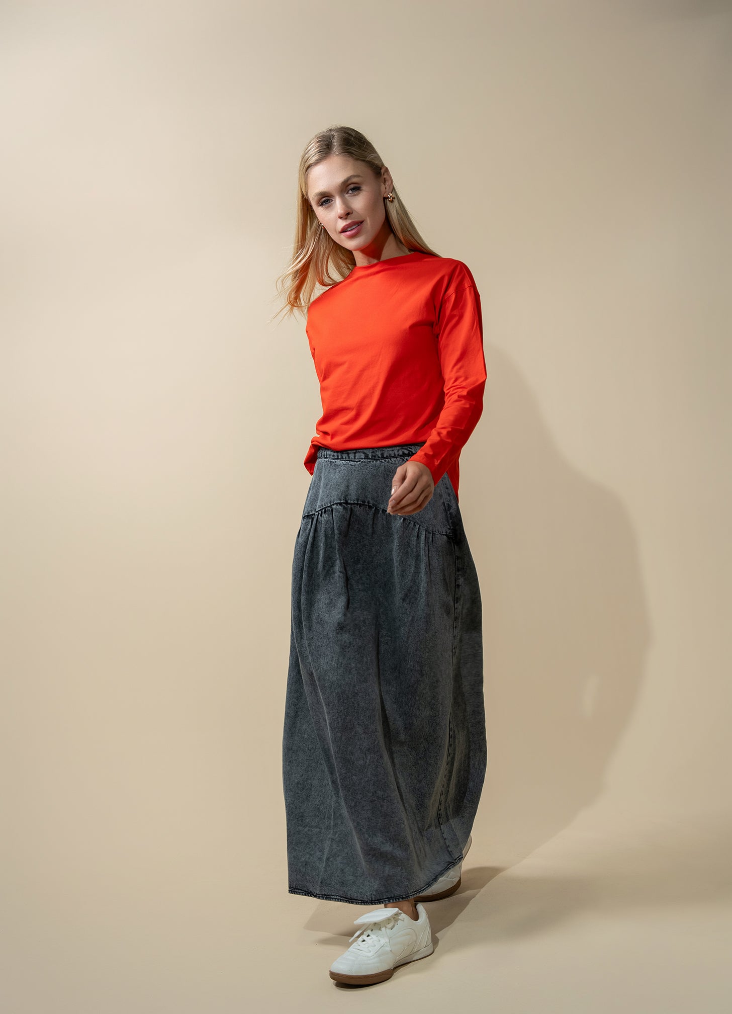 Oversized Rounded Hem T-Shirt-Orange-0