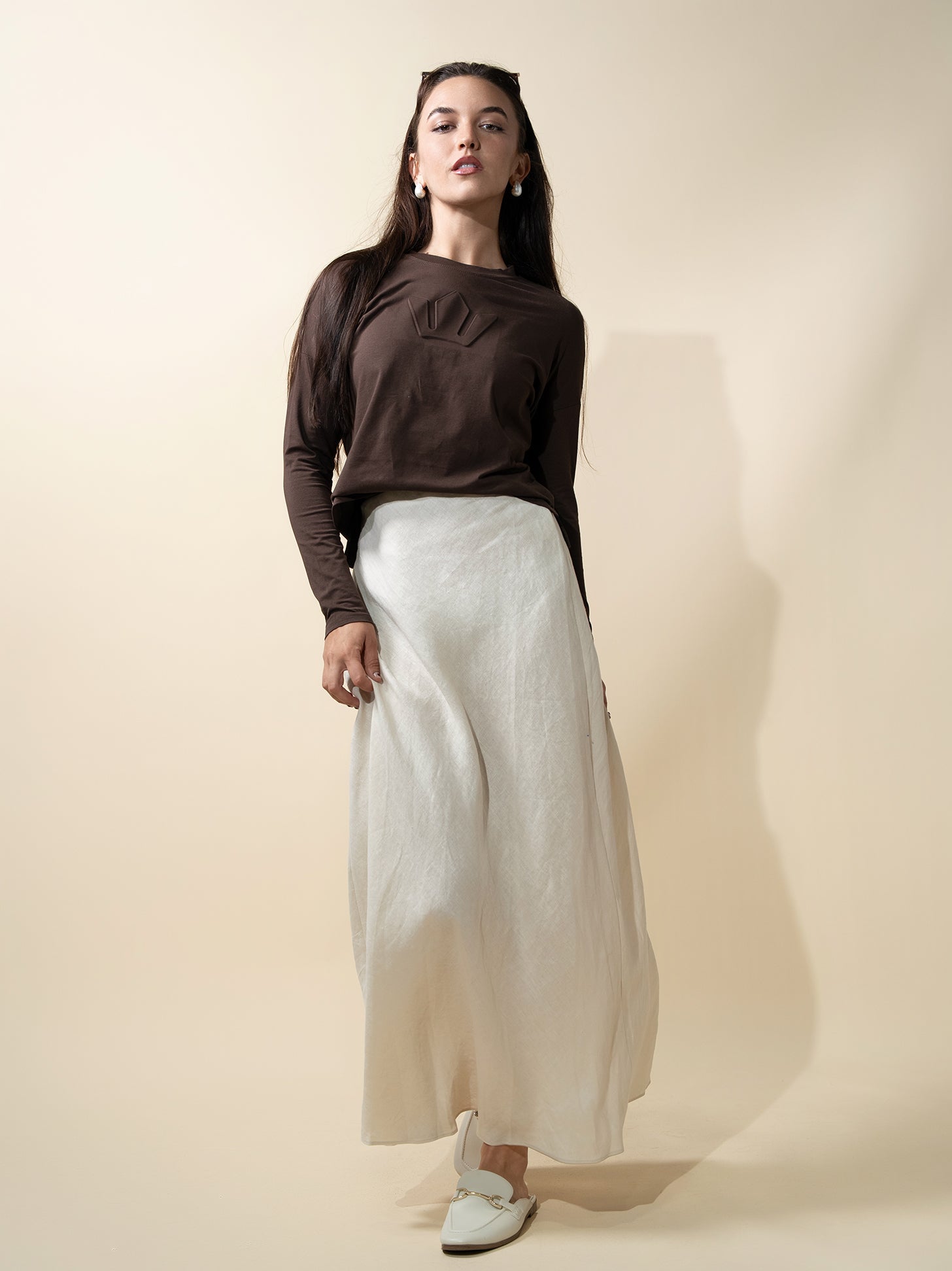 Crepe Slip Skirt-Ivory-0