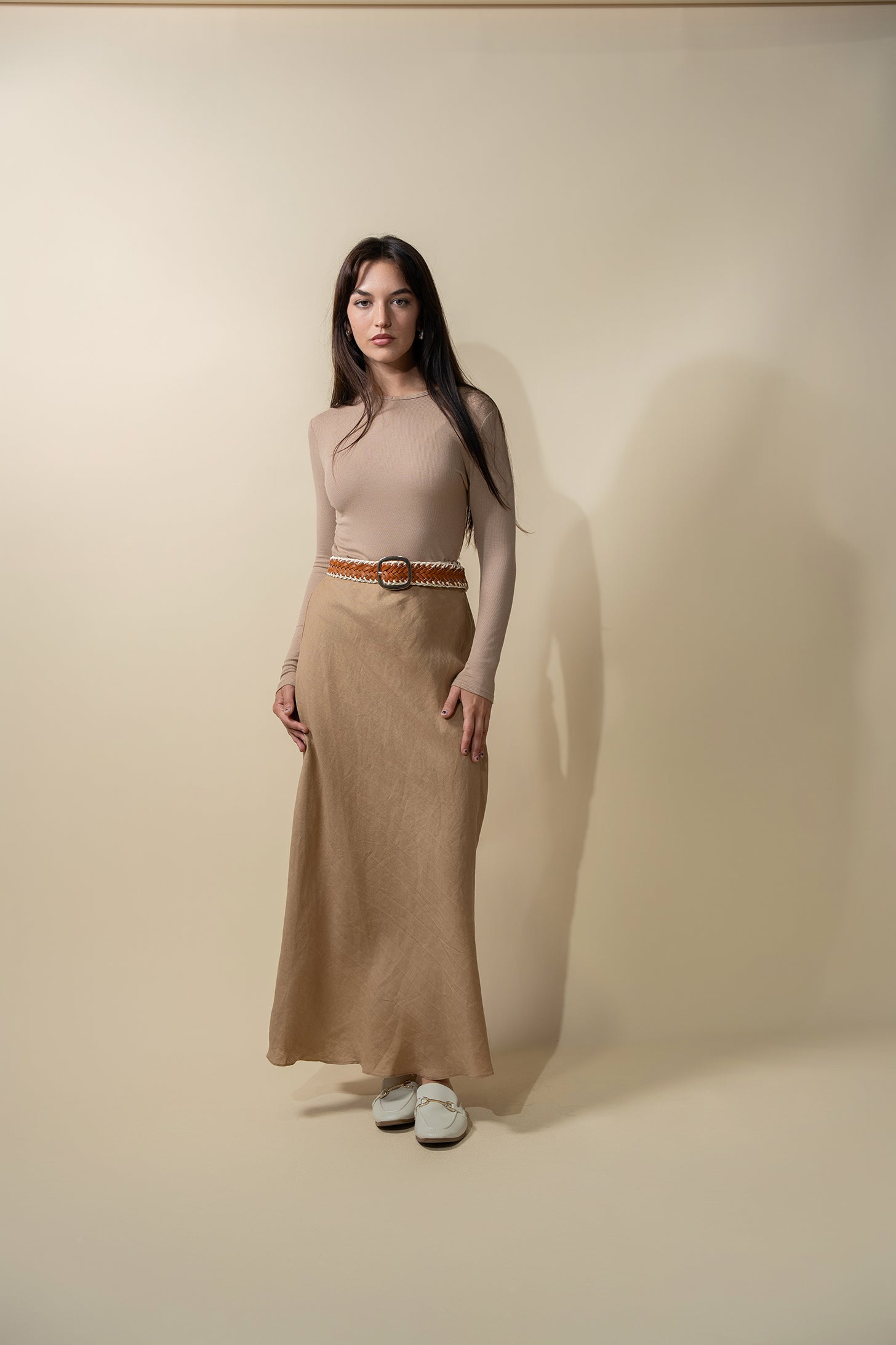 Linen Slip Skirt-Tan-0