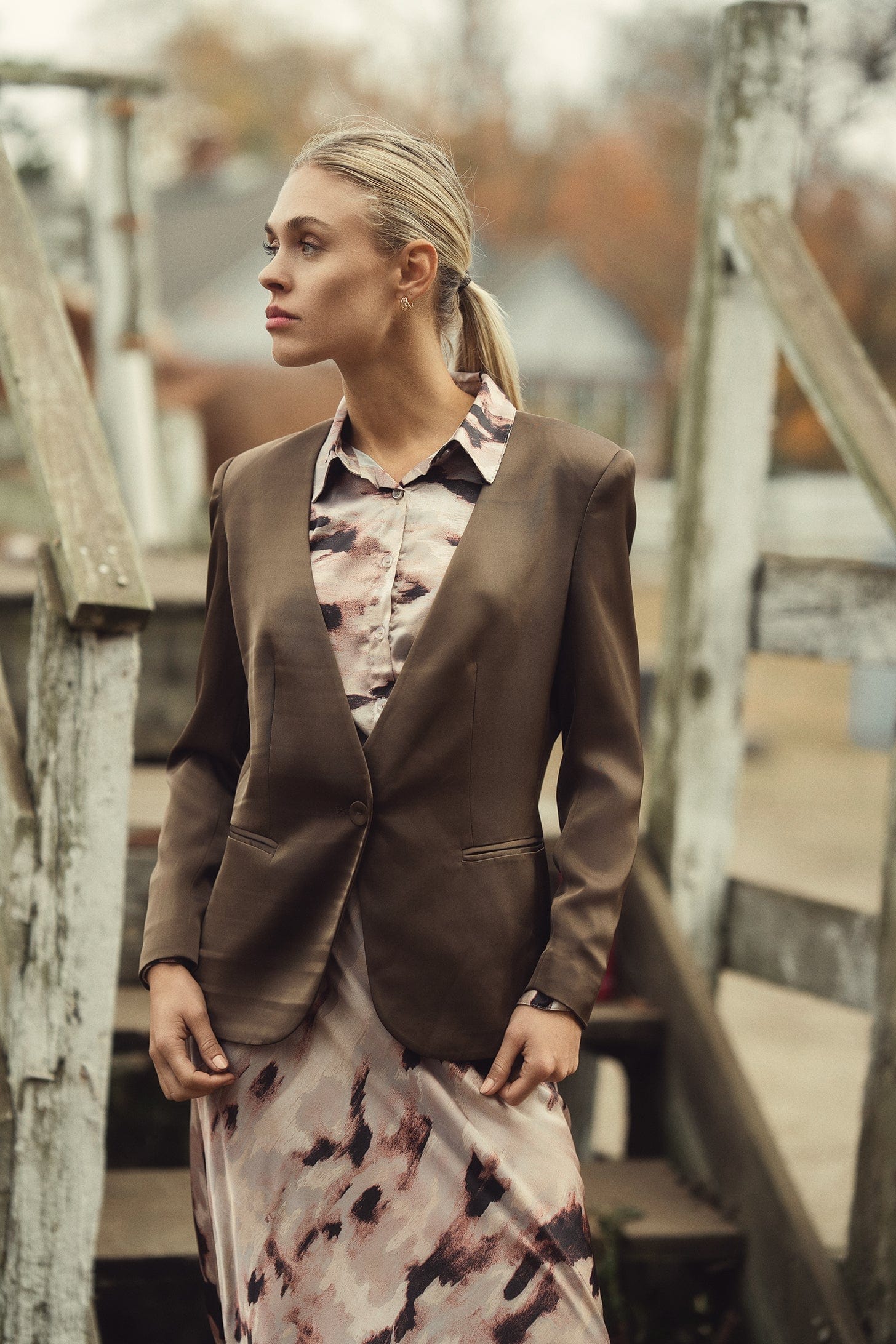 Satin Evening Blazer-Taupe-0