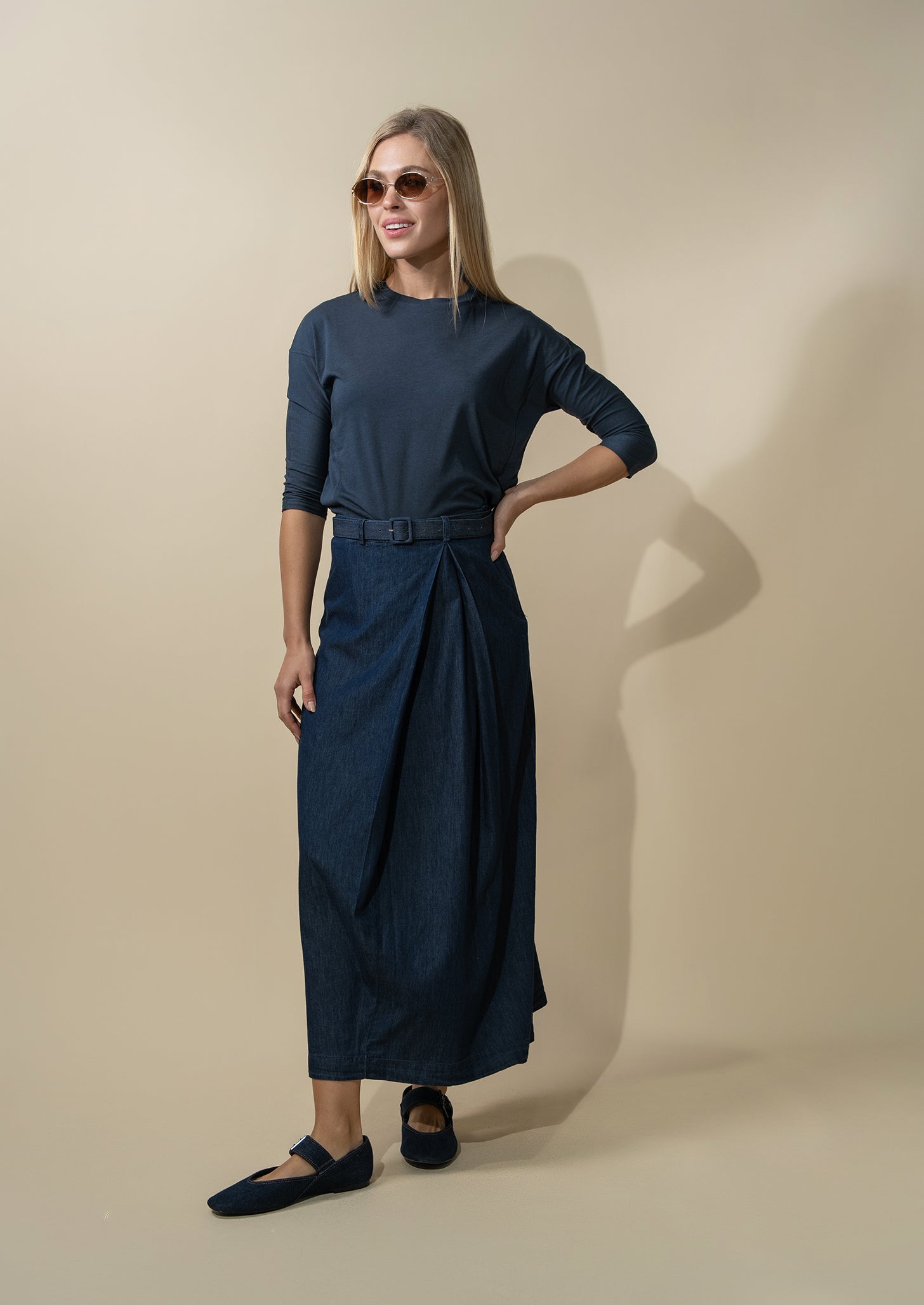 Pima Cotton Boxy Dolman Tee-Navy-0
