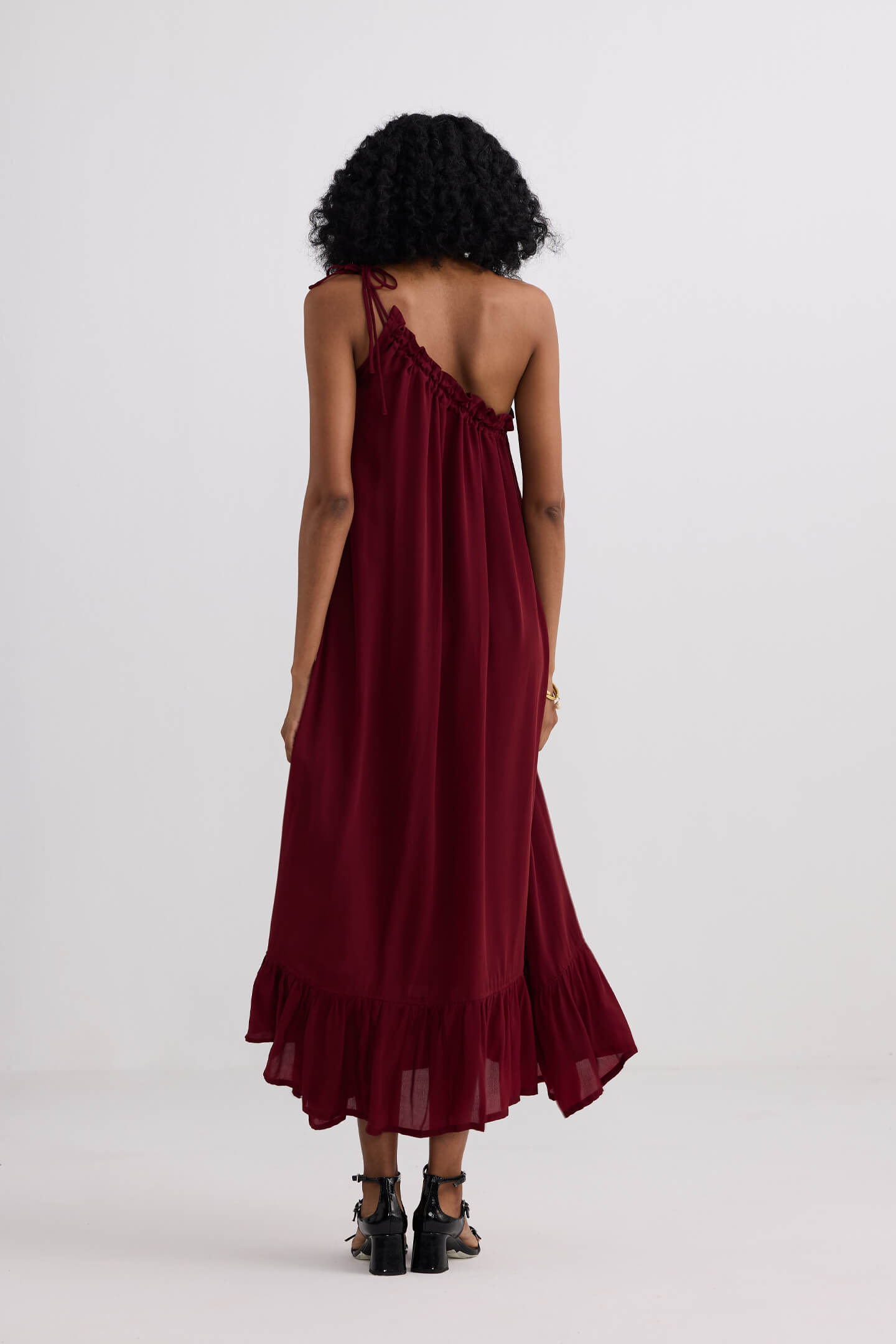 One-shoulder Maxi dress in Burgundy-1