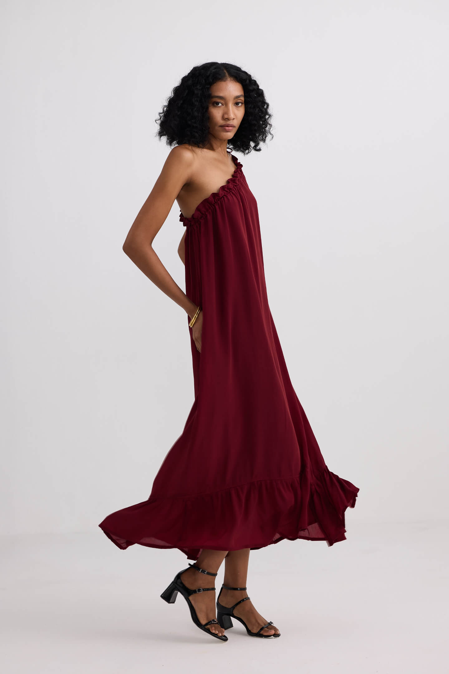 One-shoulder Maxi dress in Burgundy-2