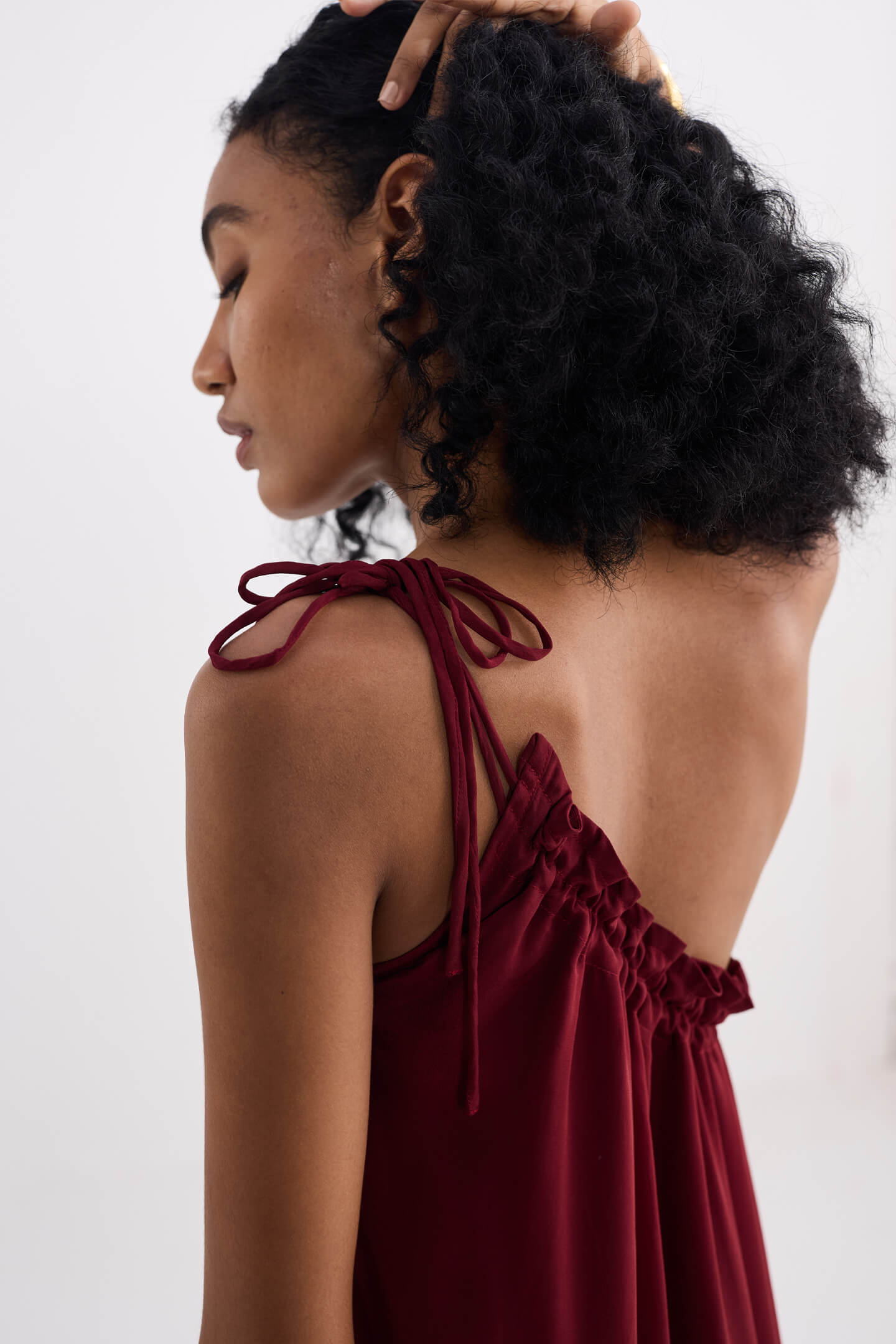 One-shoulder Maxi dress in Burgundy-3