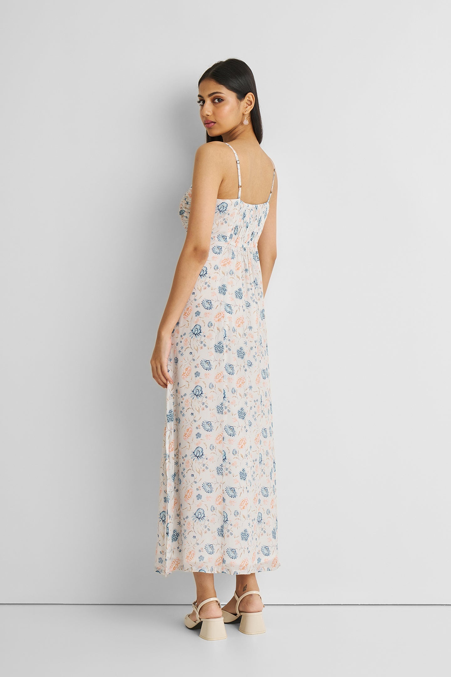 Ruched Floral Strappy Maxi Dress-1