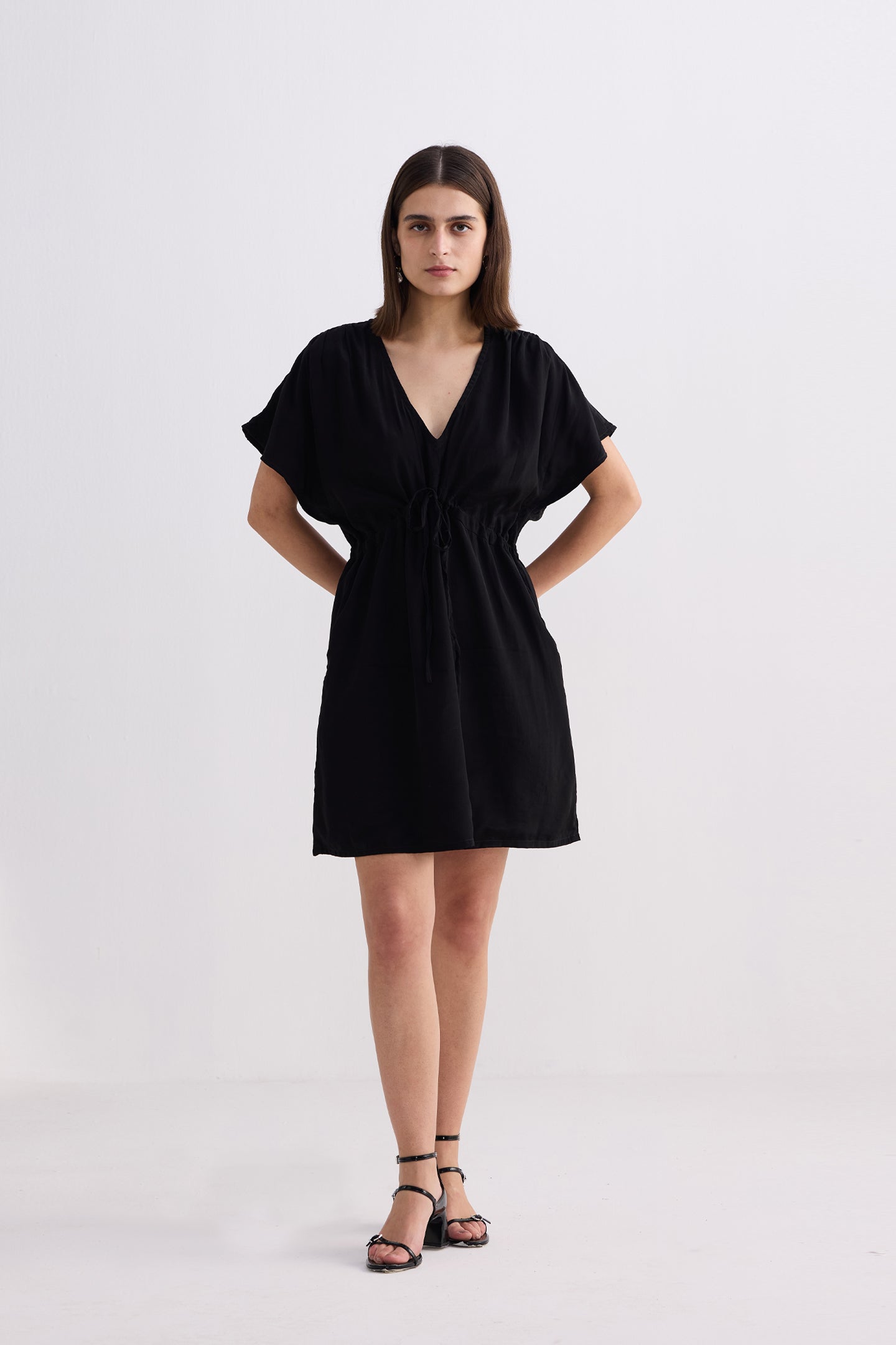 Oversized Gathered Short Dress in Black-0