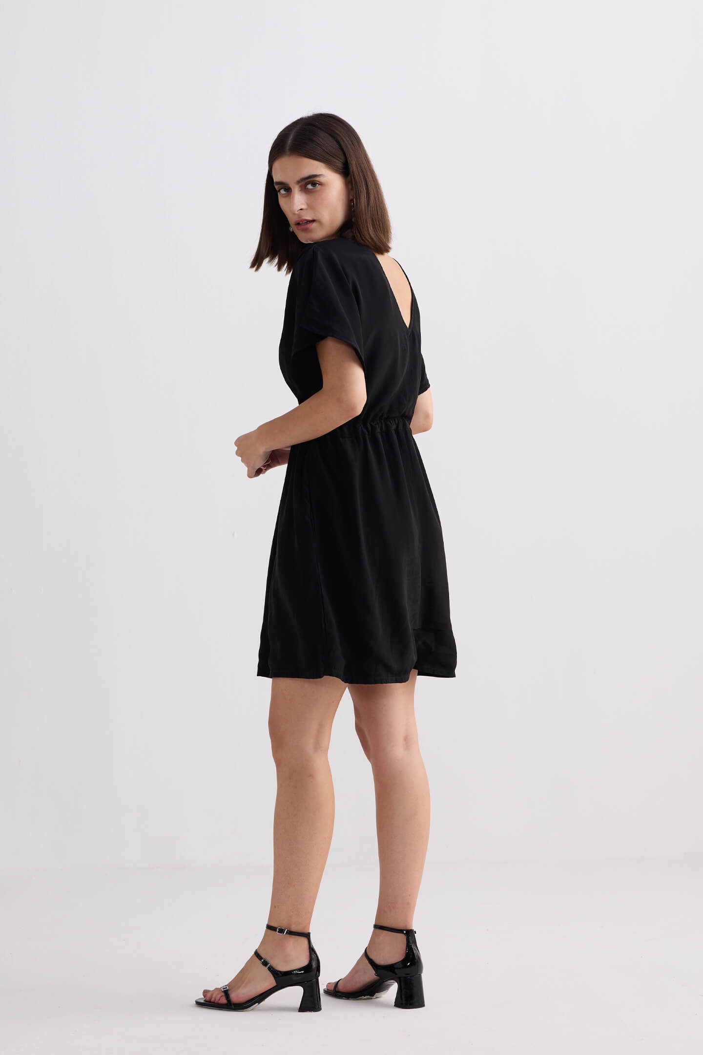Oversized Gathered Short Dress in Black-1