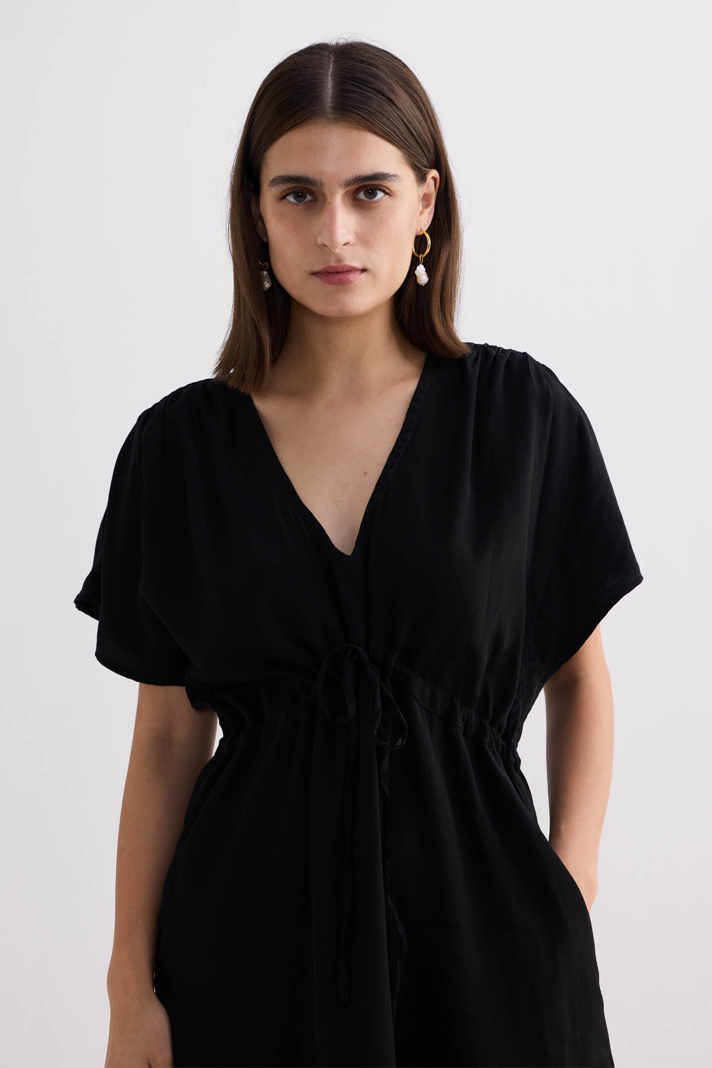 Oversized Gathered Short Dress in Black-2