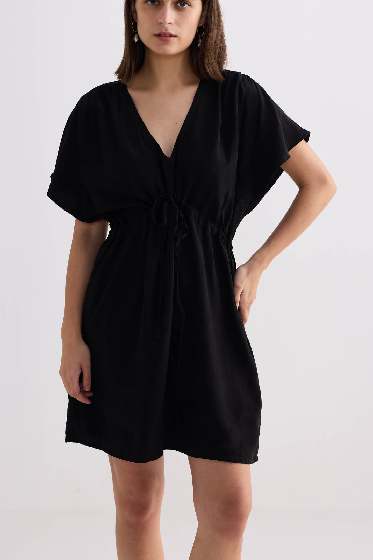 Oversized Gathered Short Dress in Black-3