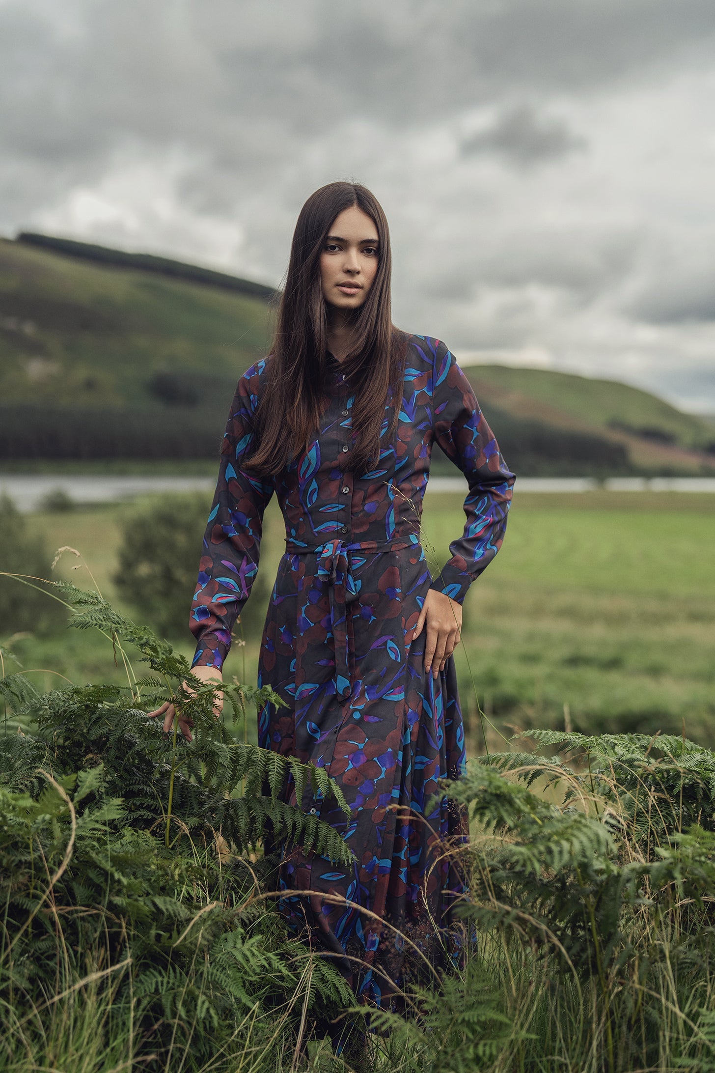 Collared A-Line Shirtdress-Brown Floral-0