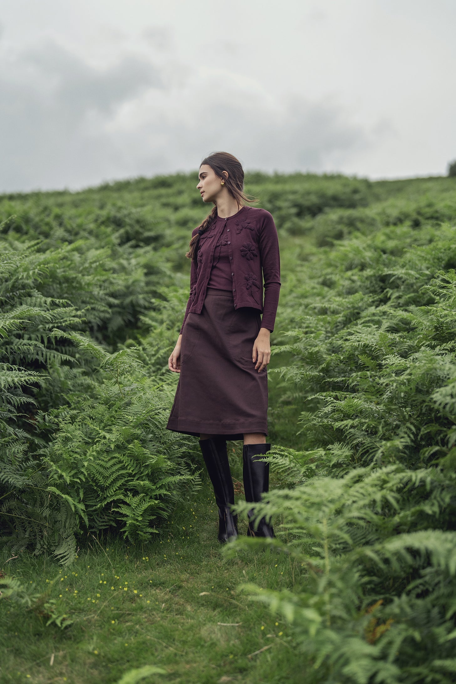 Basic A-Line Skirt-Brown-0