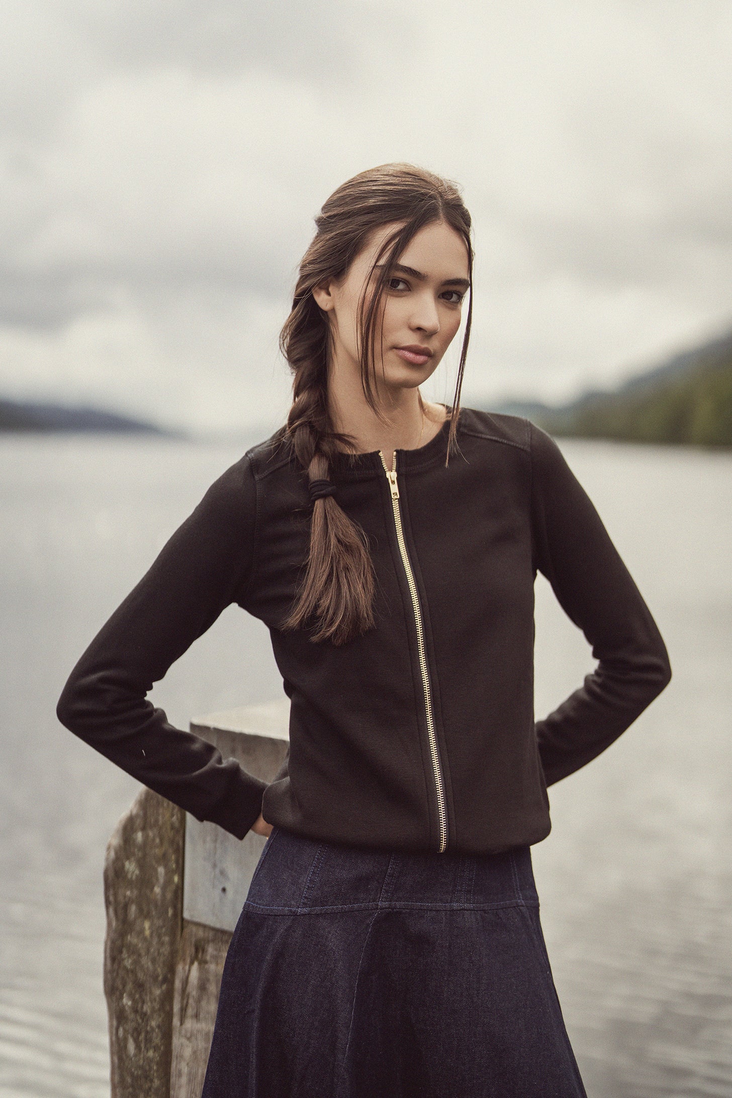 Zip Up Bomber Sweatshirt-Black-0