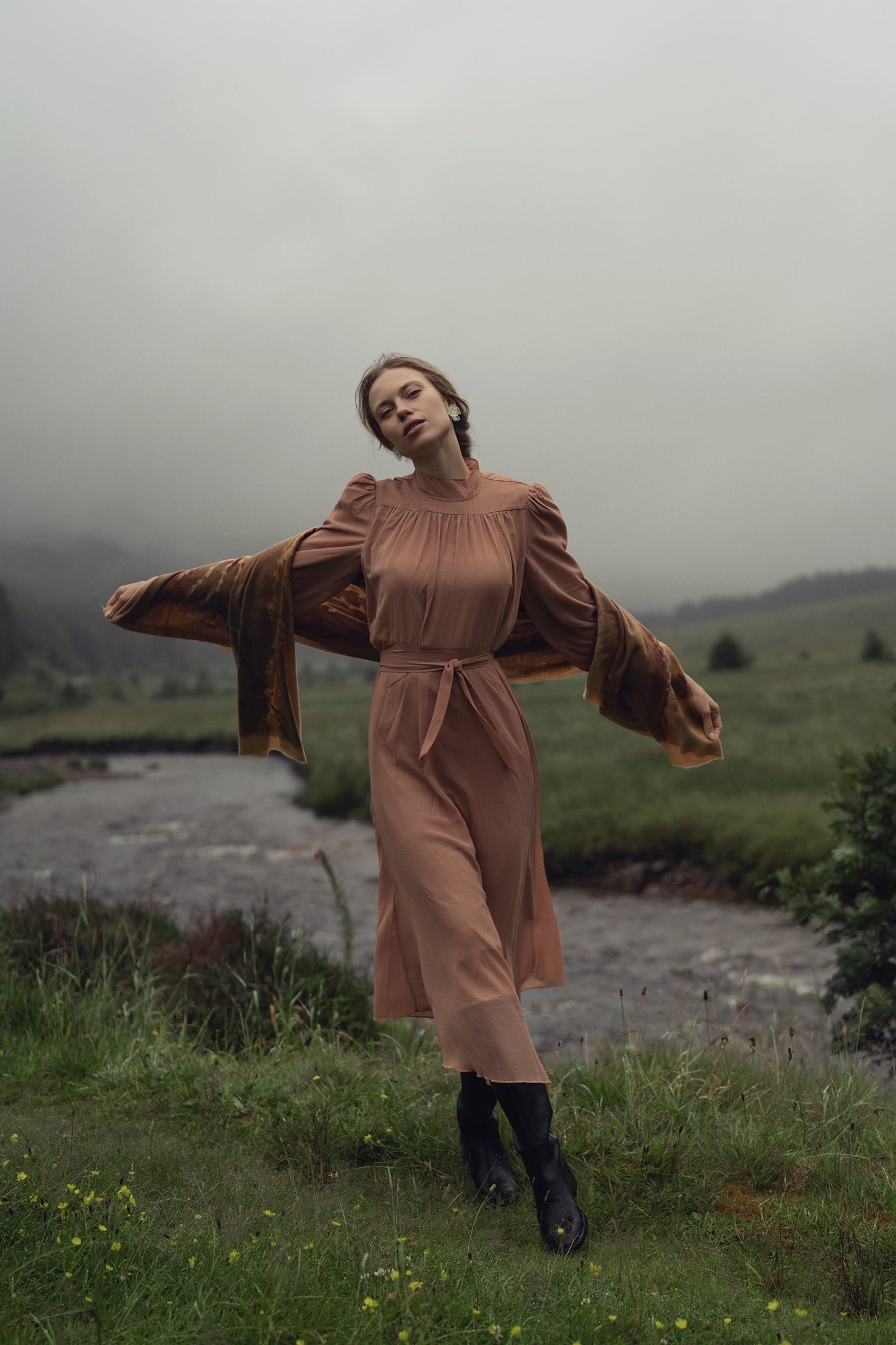 Asymmetrical Bottom Belted Dress-Mocha-0