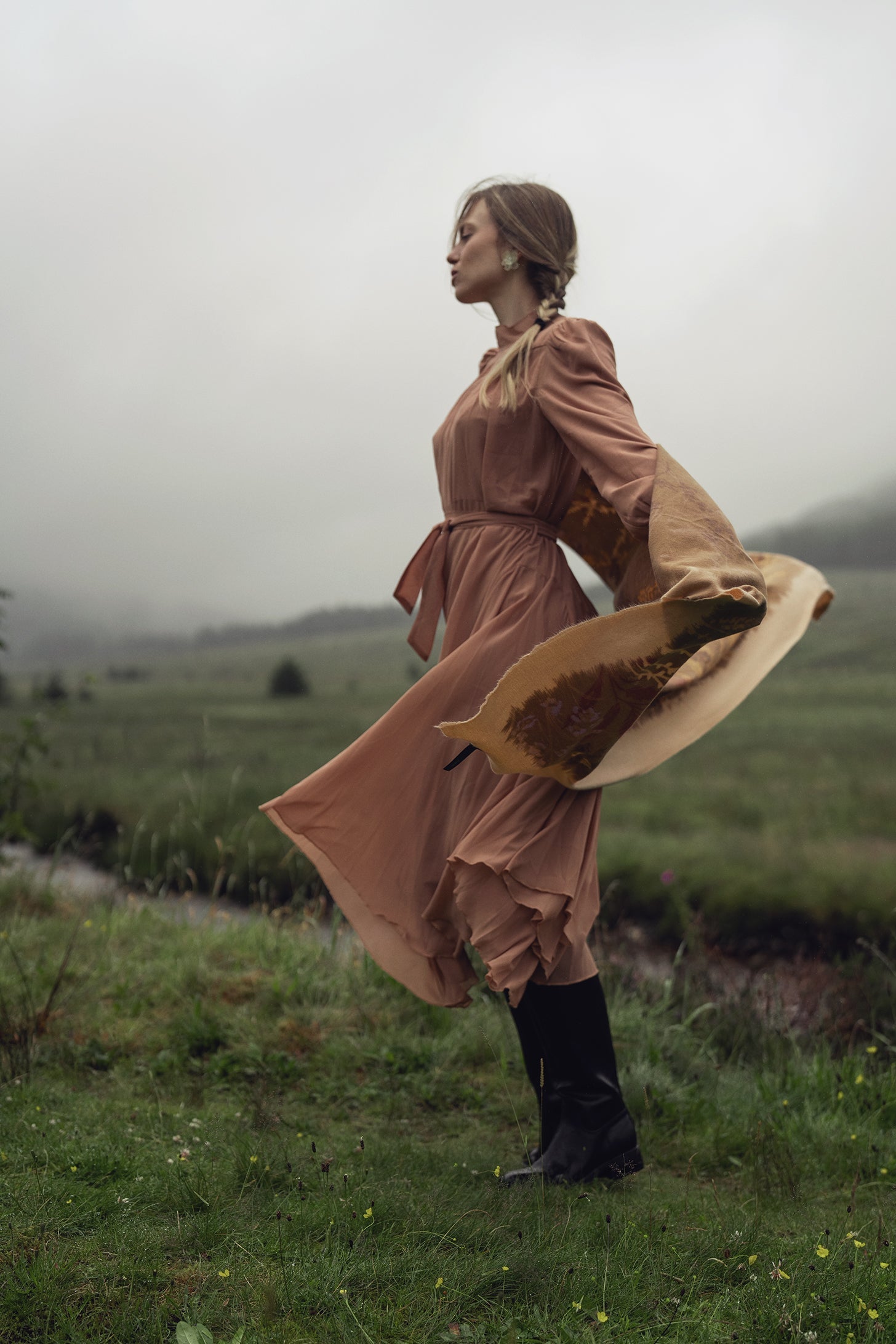 Asymmetrical Bottom Belted Dress-Mocha-4