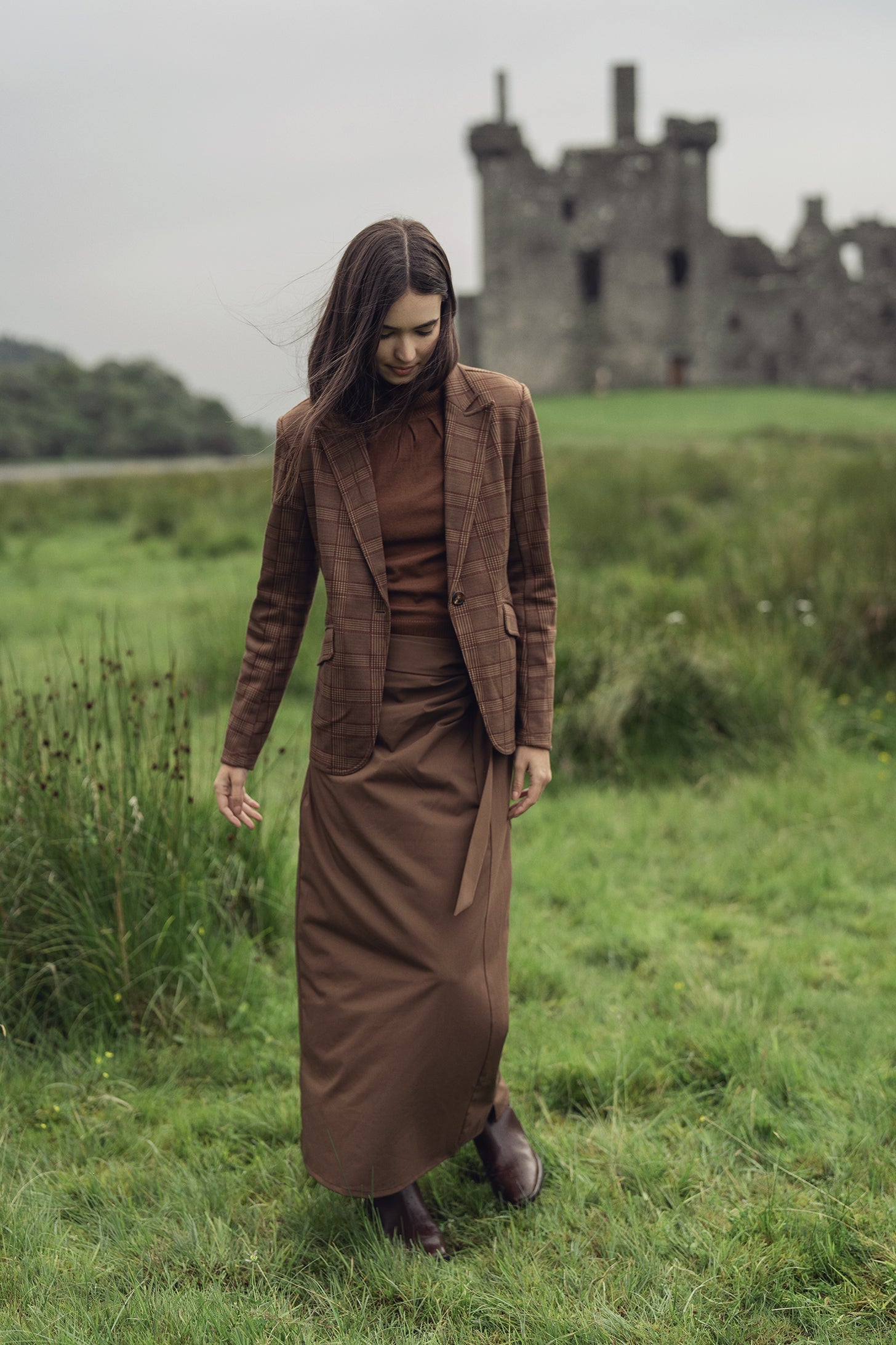 Side Loop Straight Maxi Skirt-Brown-0