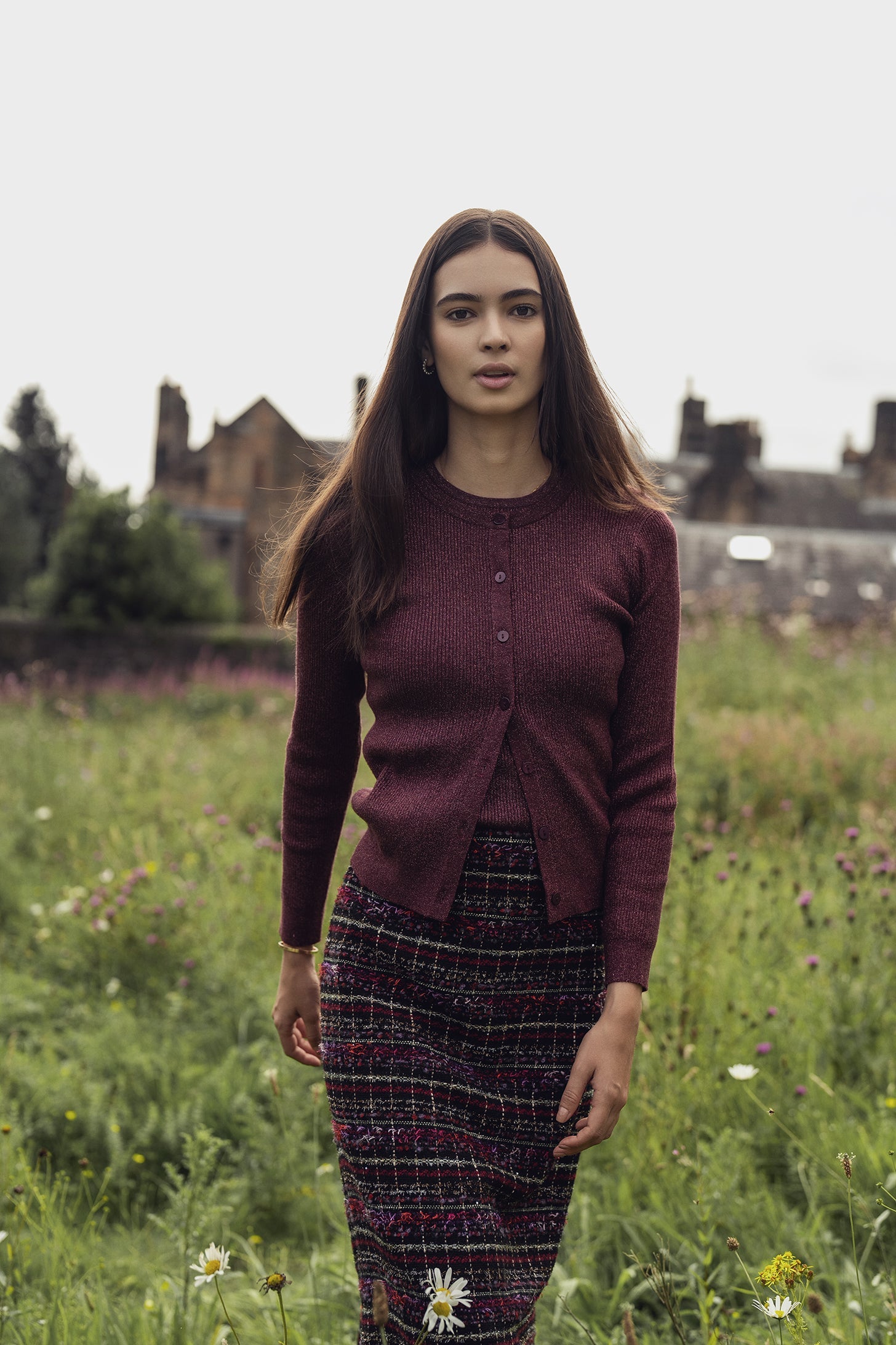 Lurex Ribbed Sweater-Heathered Burgundy-0