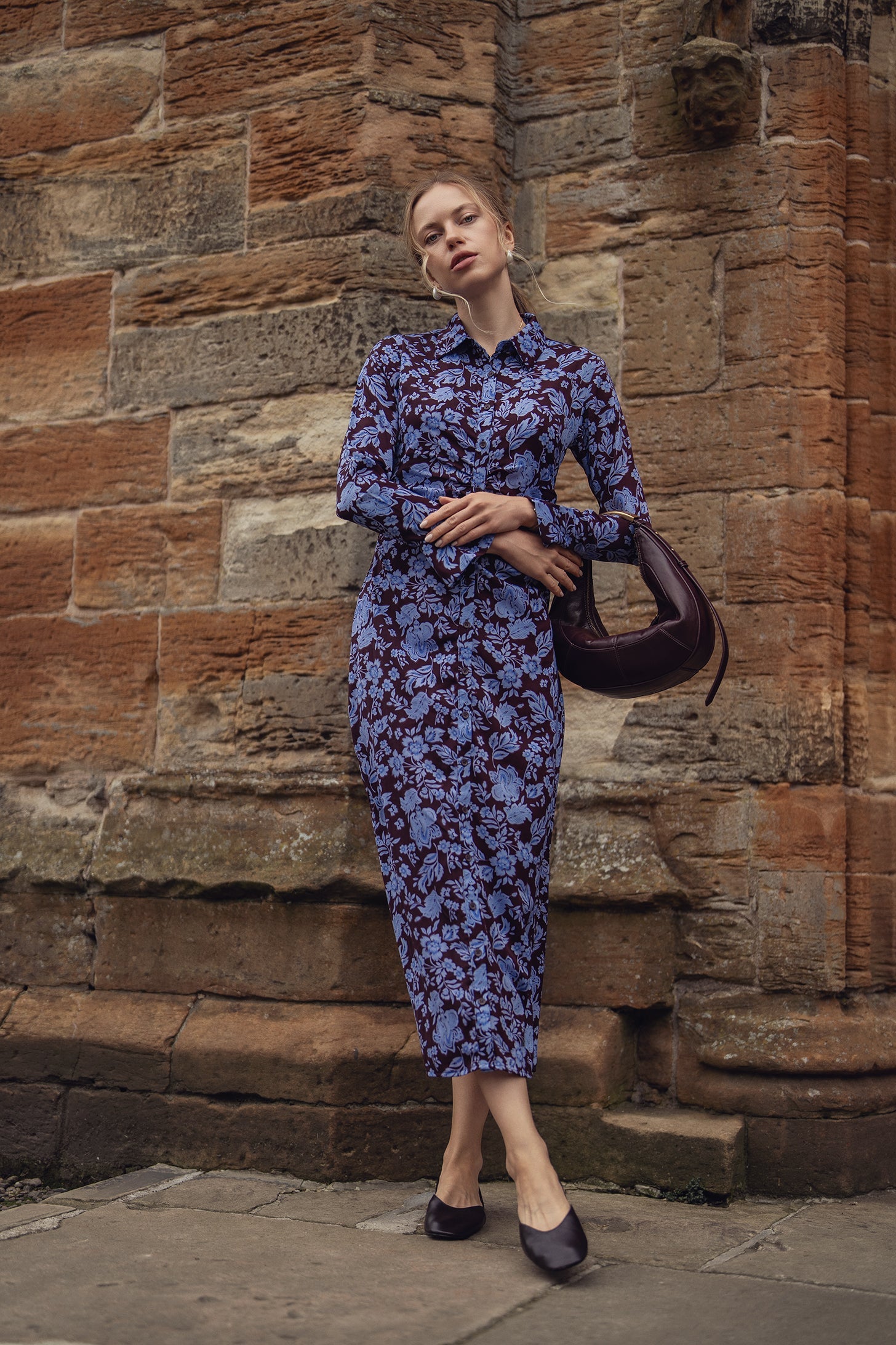 Front Shirred Shirtdress-Lilac Floral-0