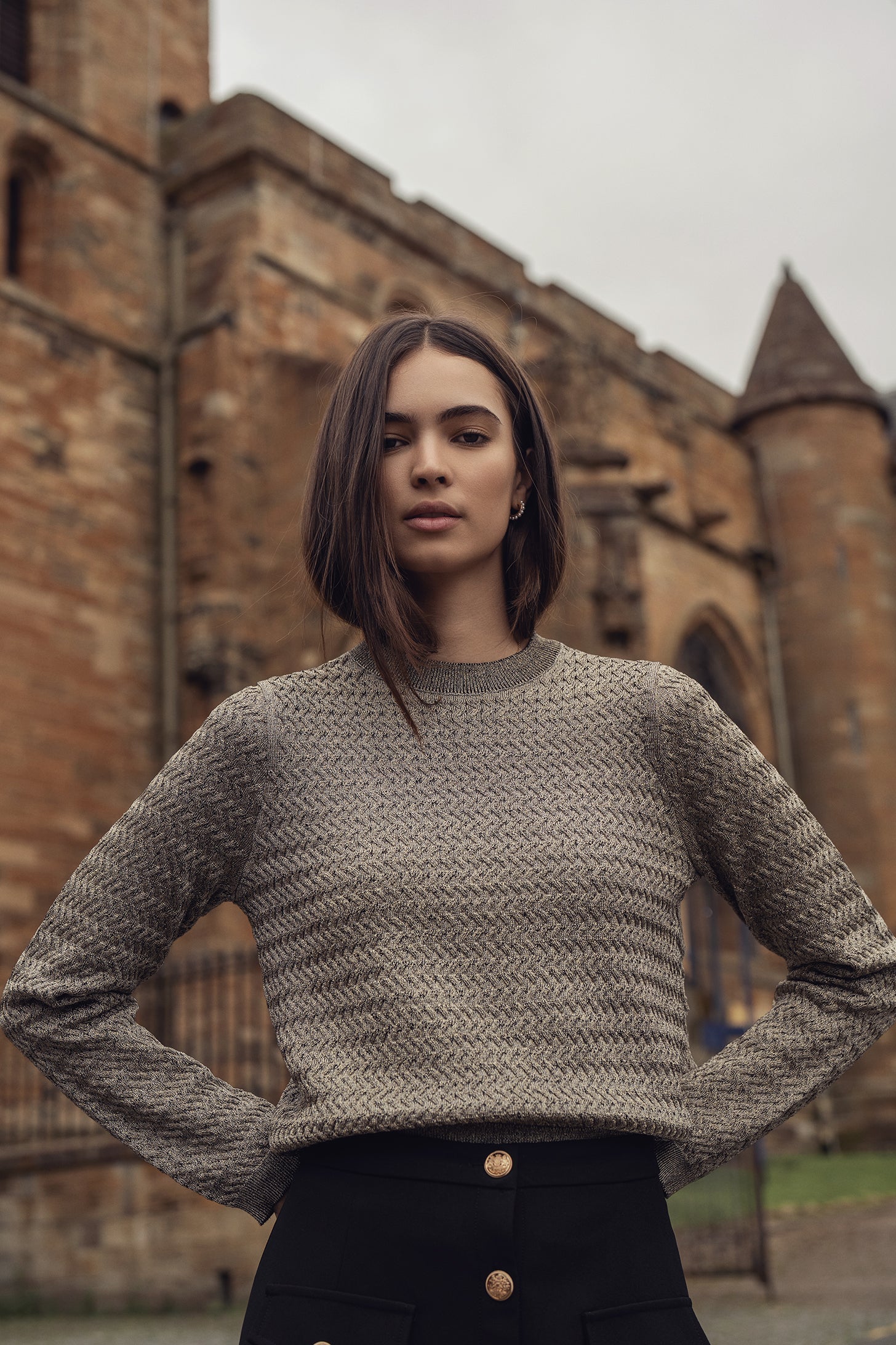 Textured Lurex Crew Sweater-Ivory-0