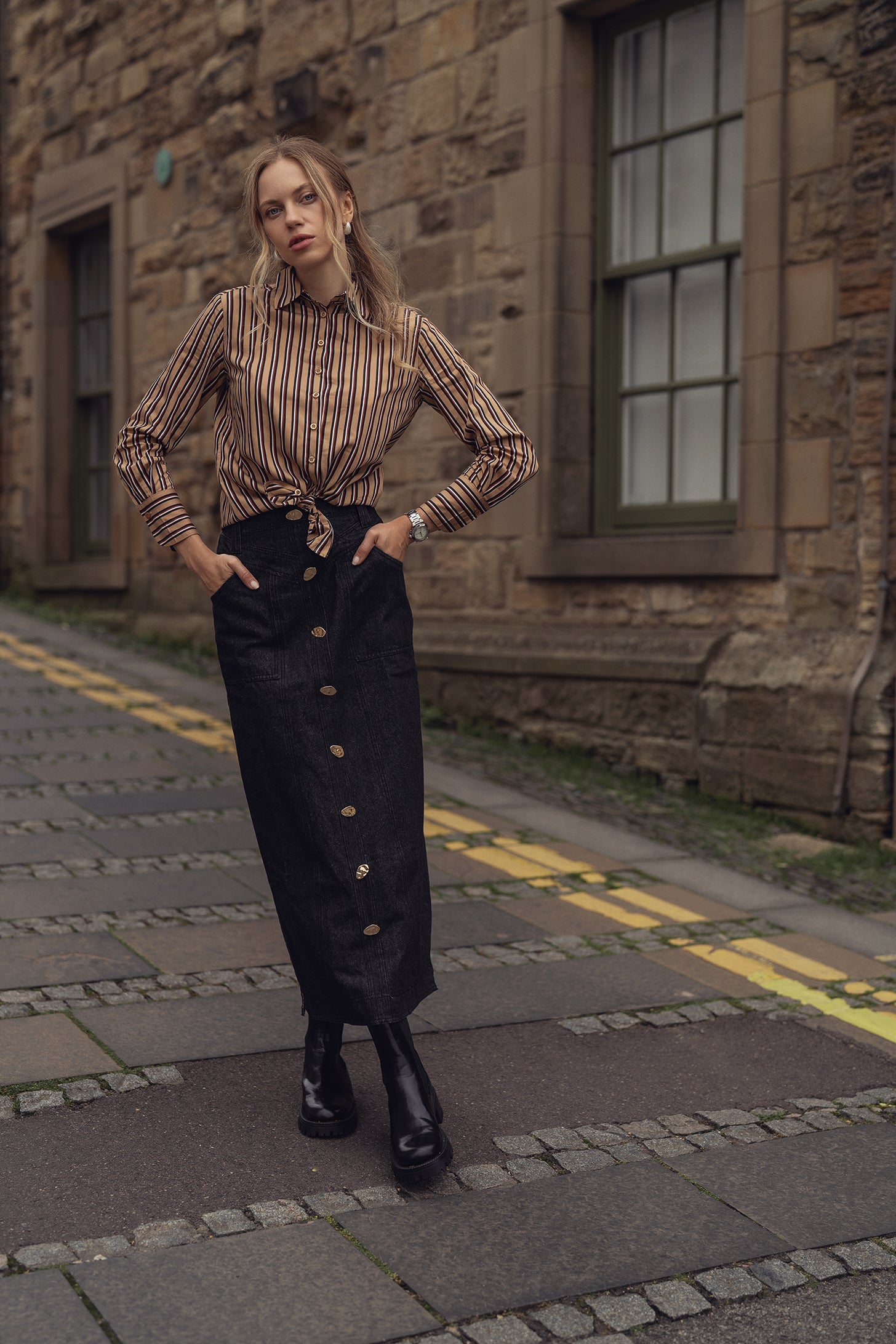 Striped Cotton Blouse-Tan Stripe-0