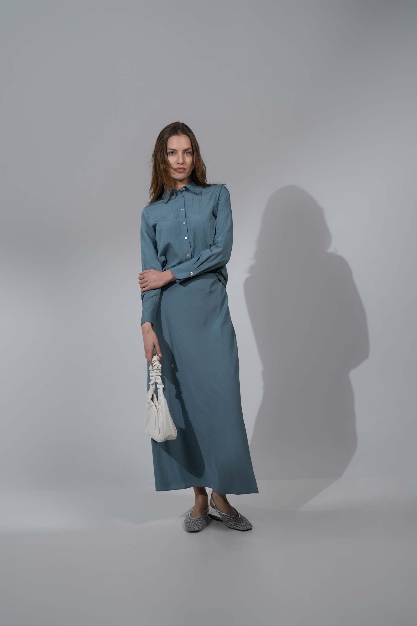 Crinkle Cotton Skirt 37"-Robin Blue-0