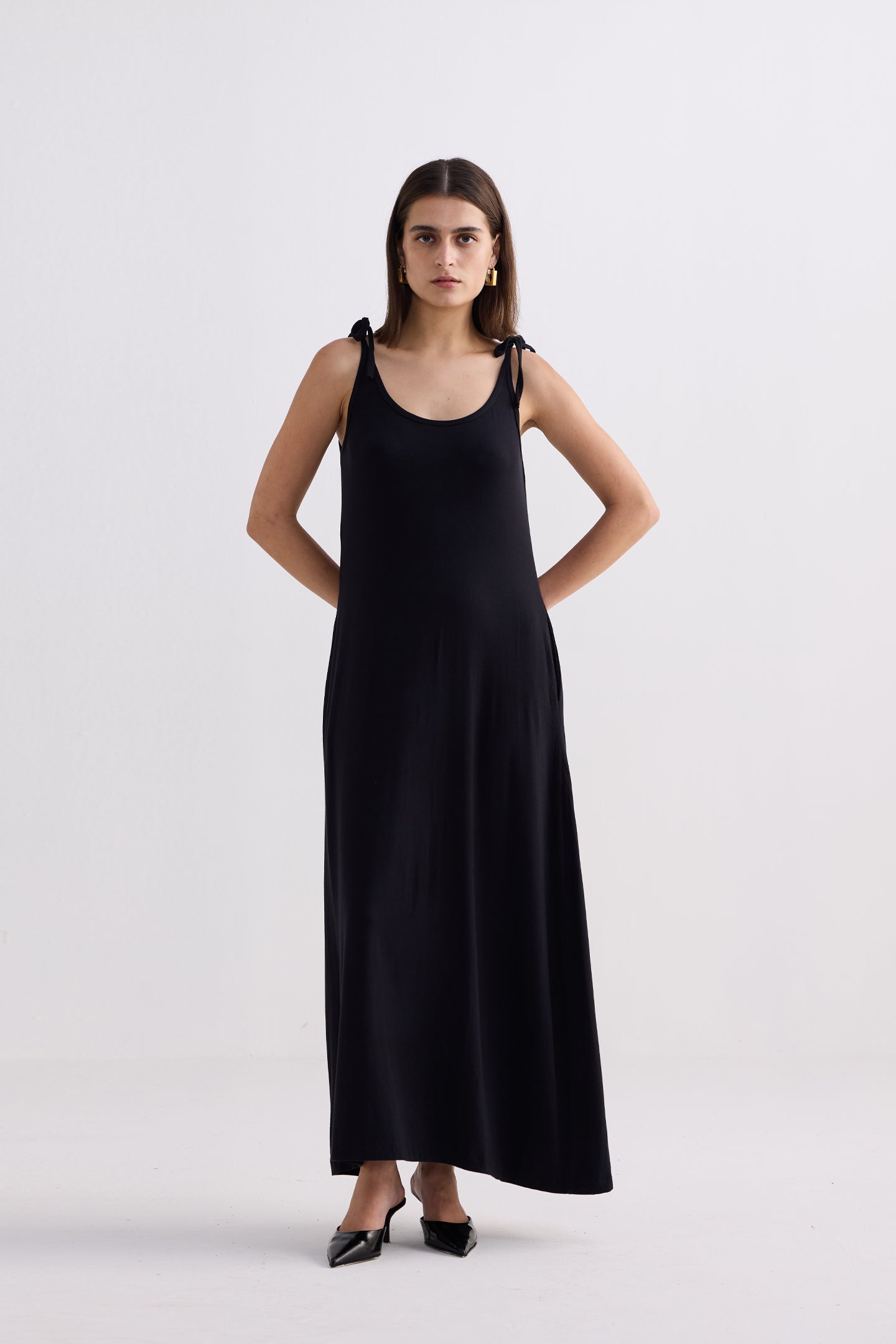 Tie-Detail Maxi Dress in Black-0