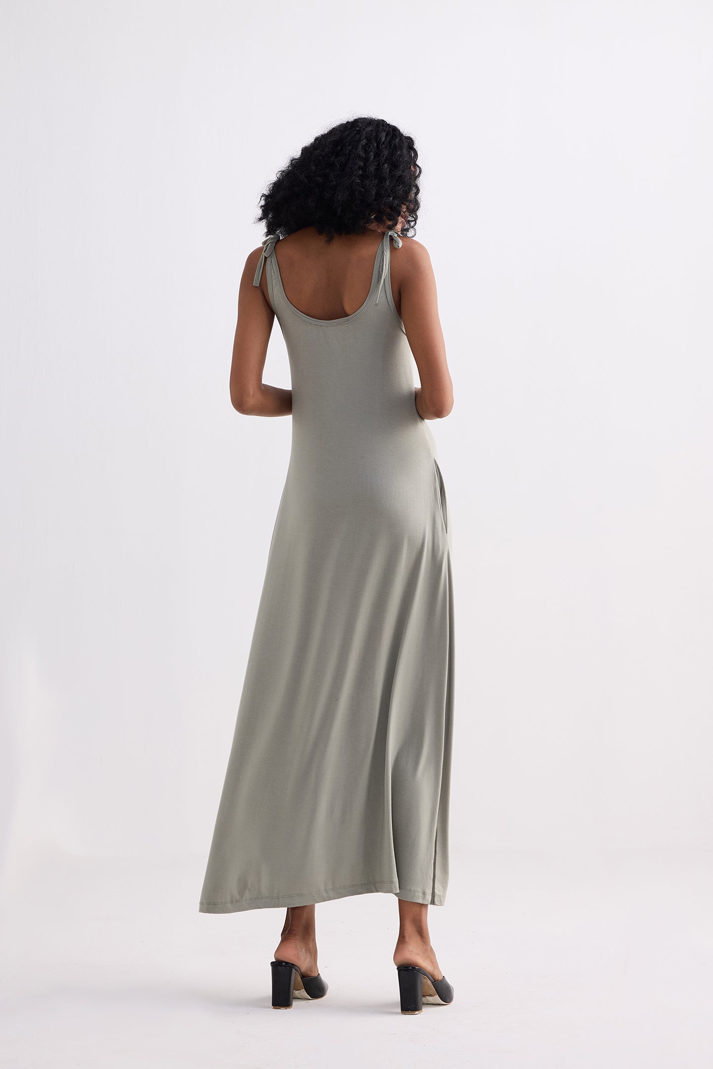 Tie-Detail Maxi Dress in Light Olive-1
