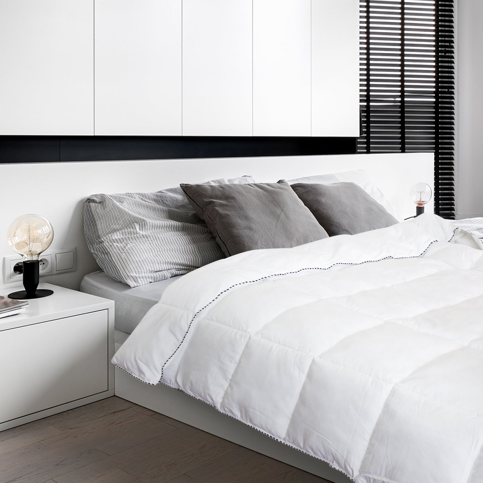 NNEDSZ Comfort Bamboo Blend Quilt 250GSM Luxury Doona Duvet 100% Cotton Cover Single White-3