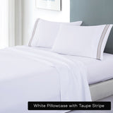 NNEDSZ soft microfibre embroidered stripe sheet set single white sheet sheet taupe stripe-0
