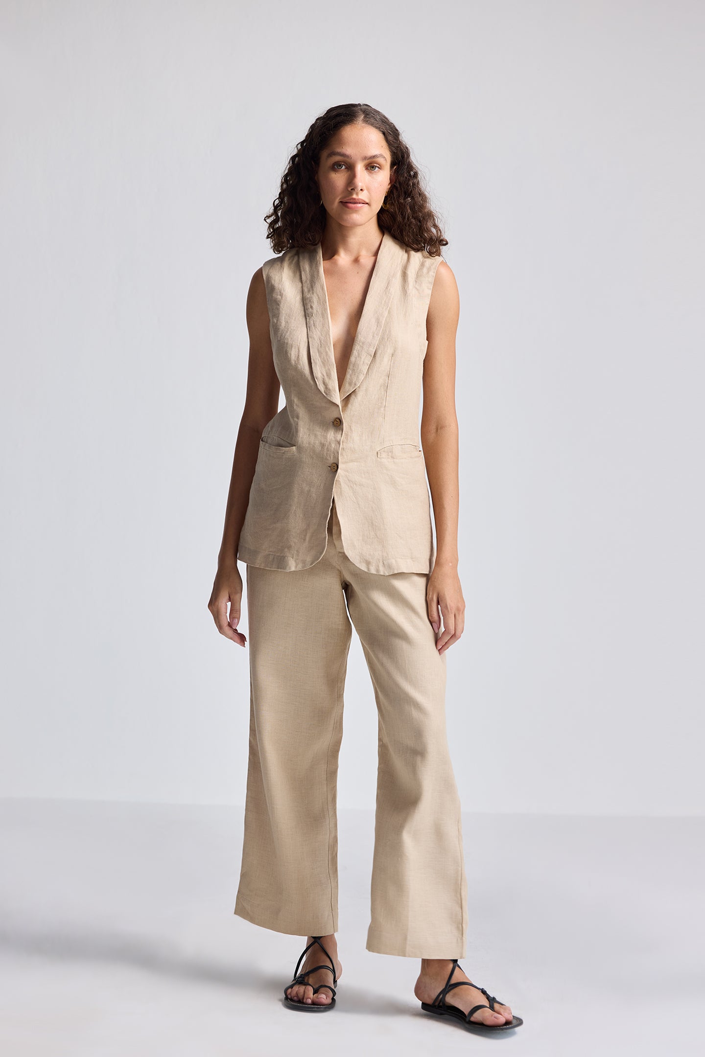 Sleeveless Hemp Jacket Set-3