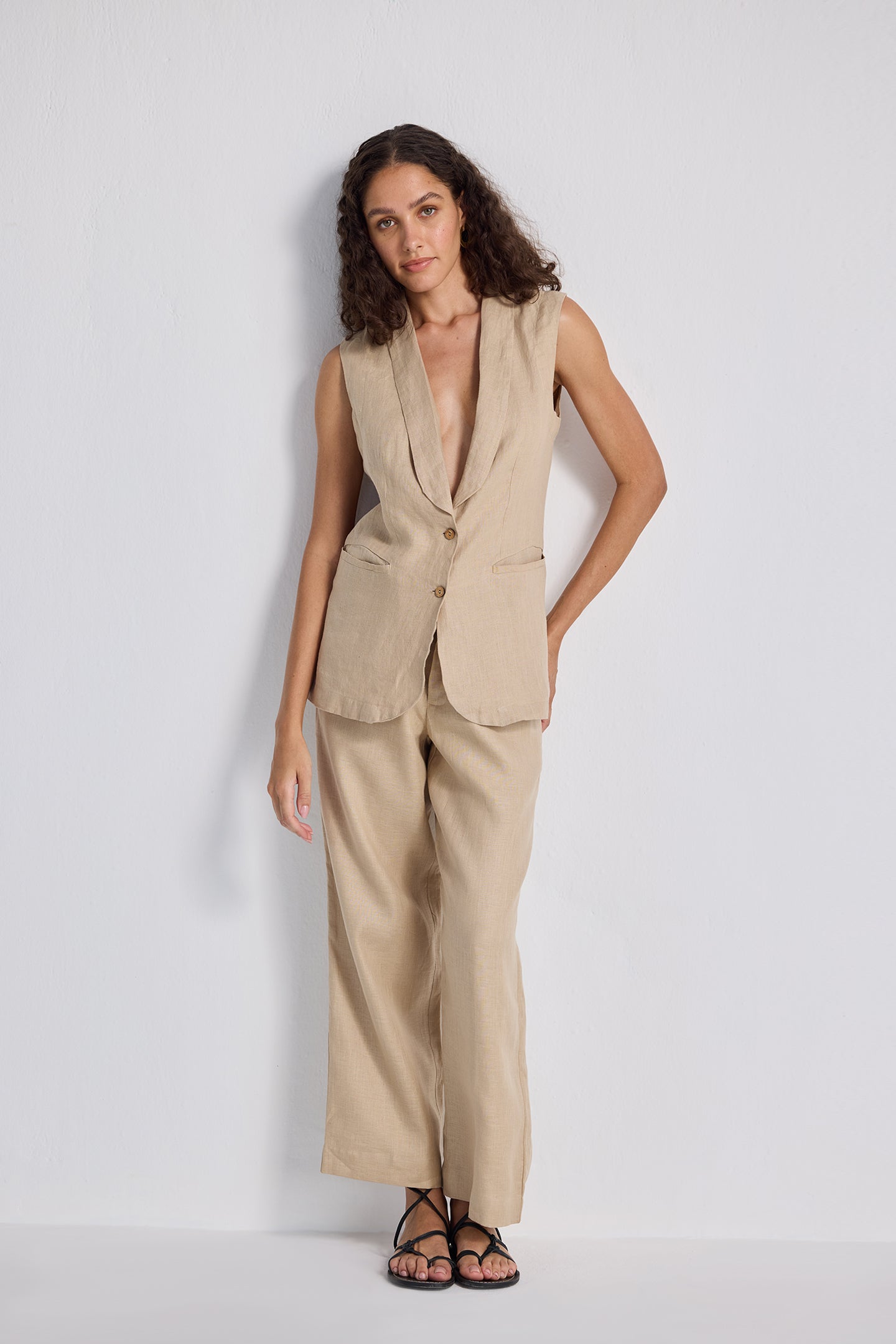 Sleeveless Hemp Jacket Set-2